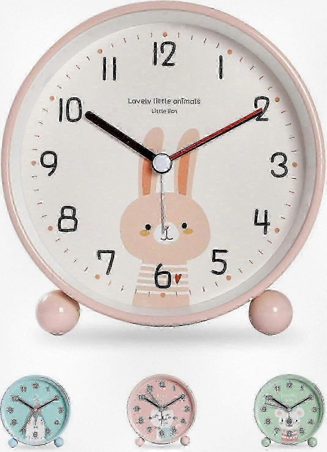 Kids' Educational Quiet Clock with Day/Night Light: Easy Setup, Battery-Powered Travel Clock (Pink Rabbit Design)
