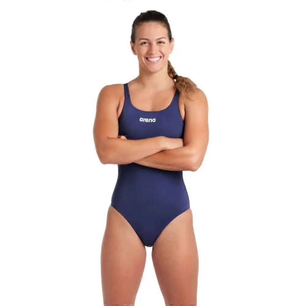 竞技场团队游泳专业固体泳衣 - 海军蓝/白色