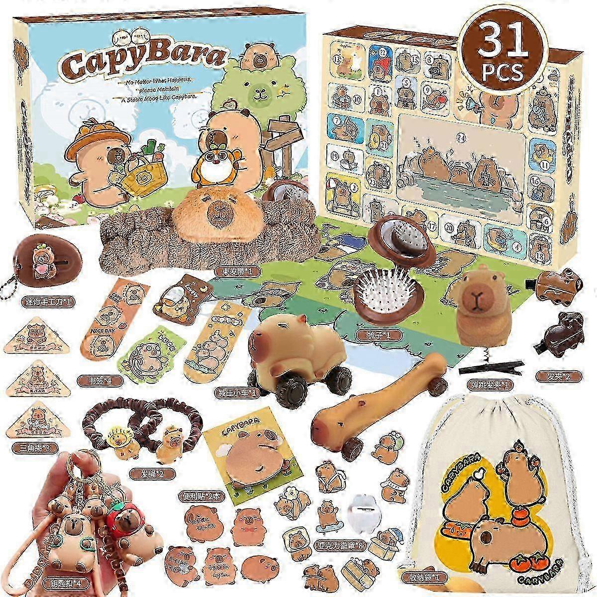 Calendrier de l'Avent 2025 - Cadeau de Noël pour filles - Accessoires et décorations - Capibara - 26 pièces