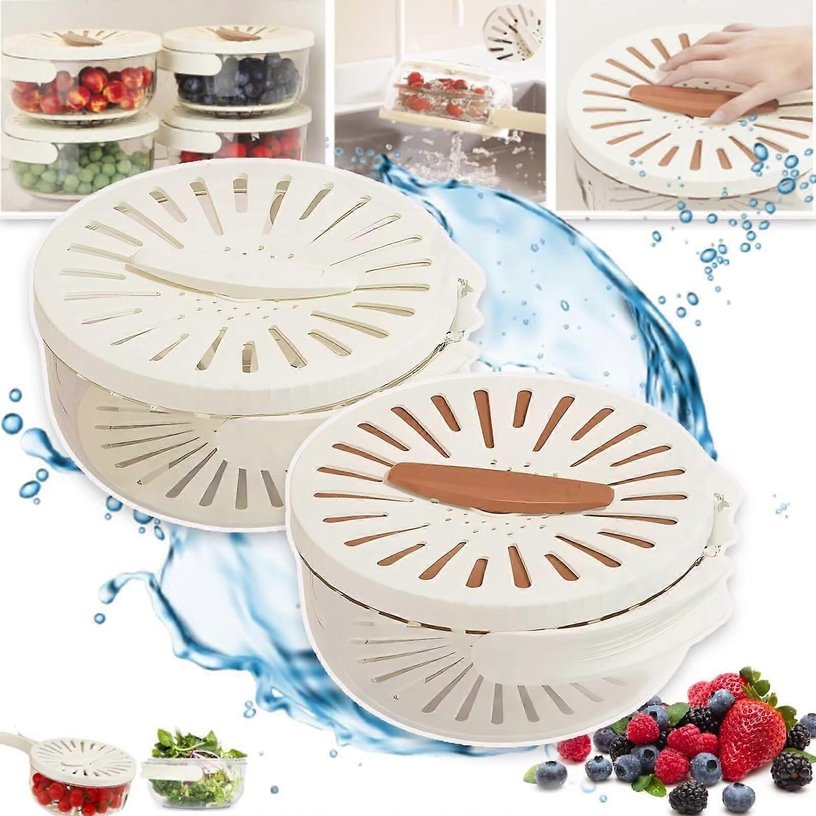 2 in 1 Drainer with Lid and Strainer, Foldable Berry Basket, MultiFunction Drainer Basket, 2Pack Brown And White