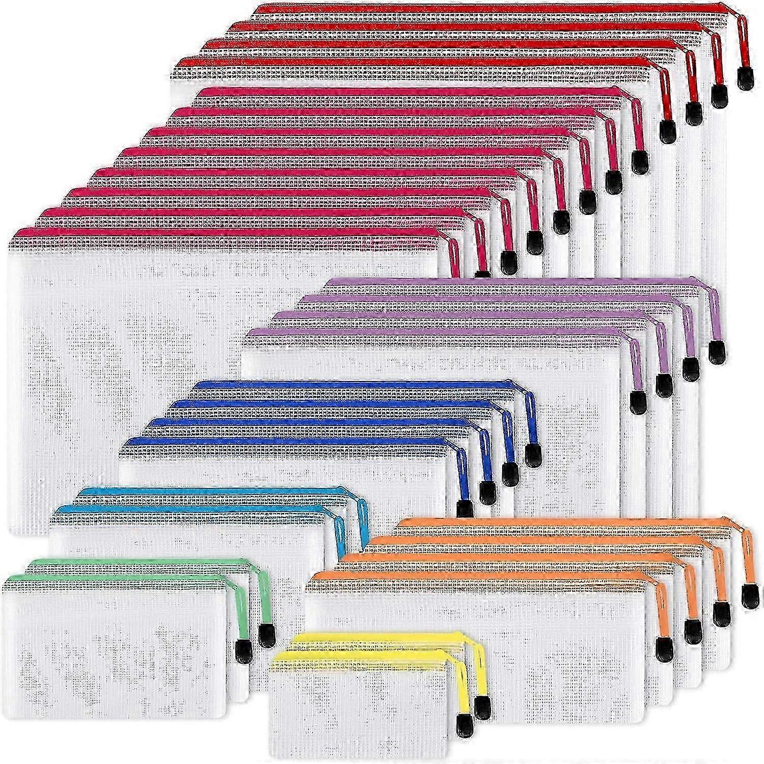 EOOUT 30 PCS MESH ZIPPER PLATS, 8 Dimensions Plastic Zipper Bag, 8 Color for Organization
