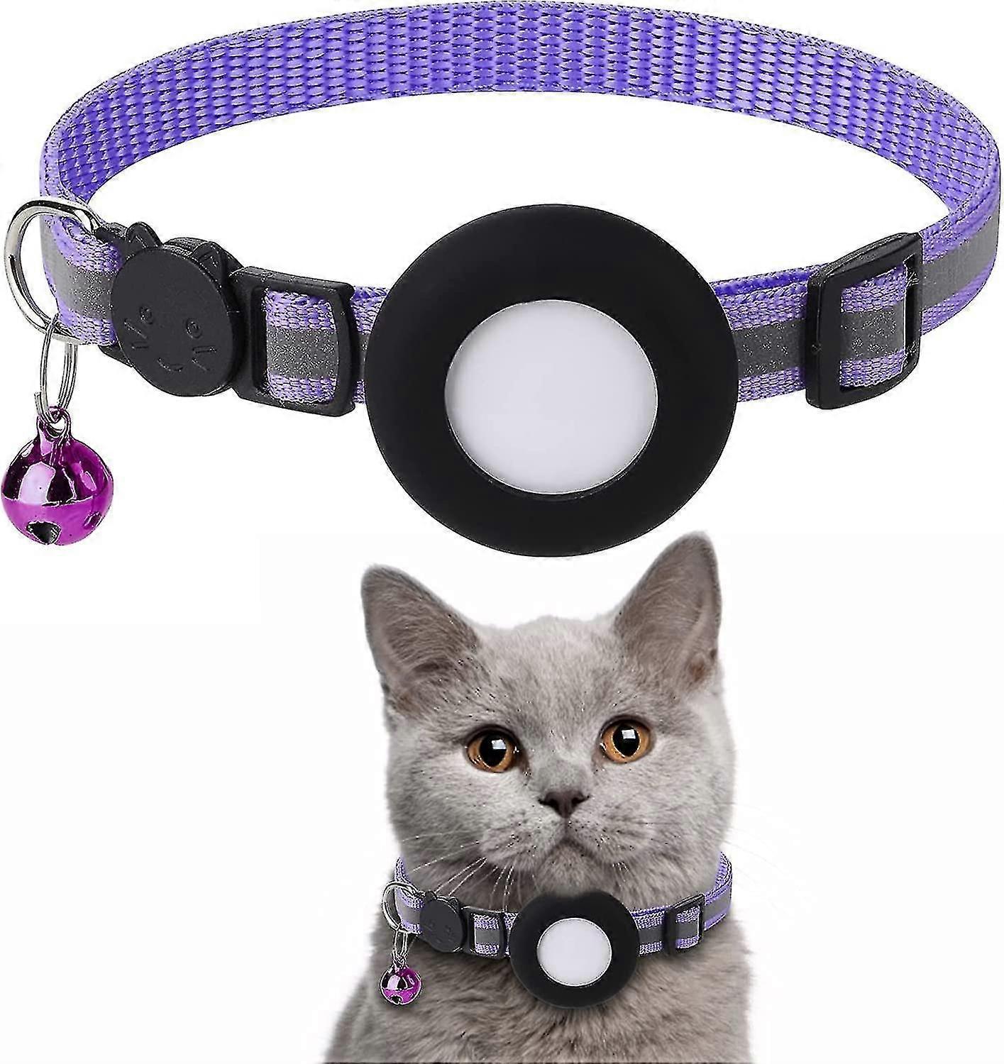 Airtag Cat Collar, Airtag Cat Collar With Bell And Safety Buckle In 3/8" Width, Reflective Collar With Waterproof Airtag Holder, Compatible With Apple