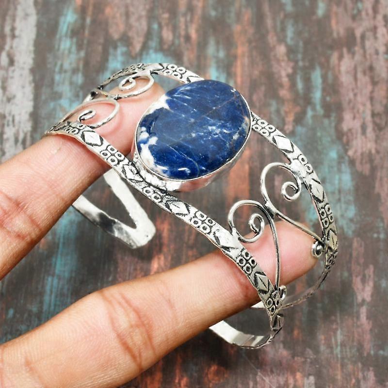 Beautiful Sodalite Gemstone Handmade Solid 925 Sterling Silver Bangle Adjustable Jewelry