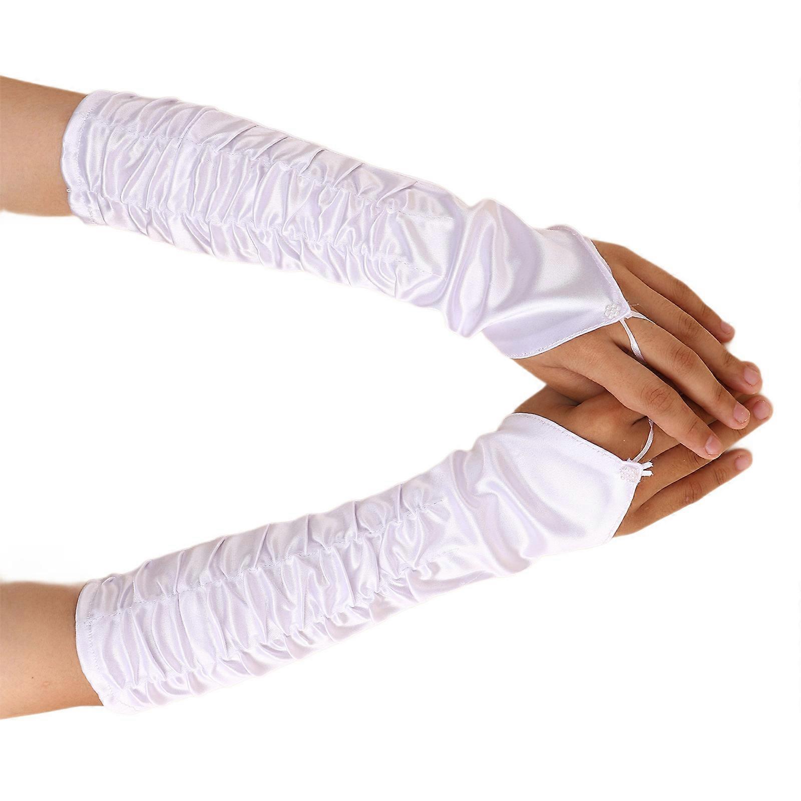 Elegant Foldable Absorb Gloves For Weddings Stage Shows  Comfortable Finger Hook Wrinkle Structure  White
