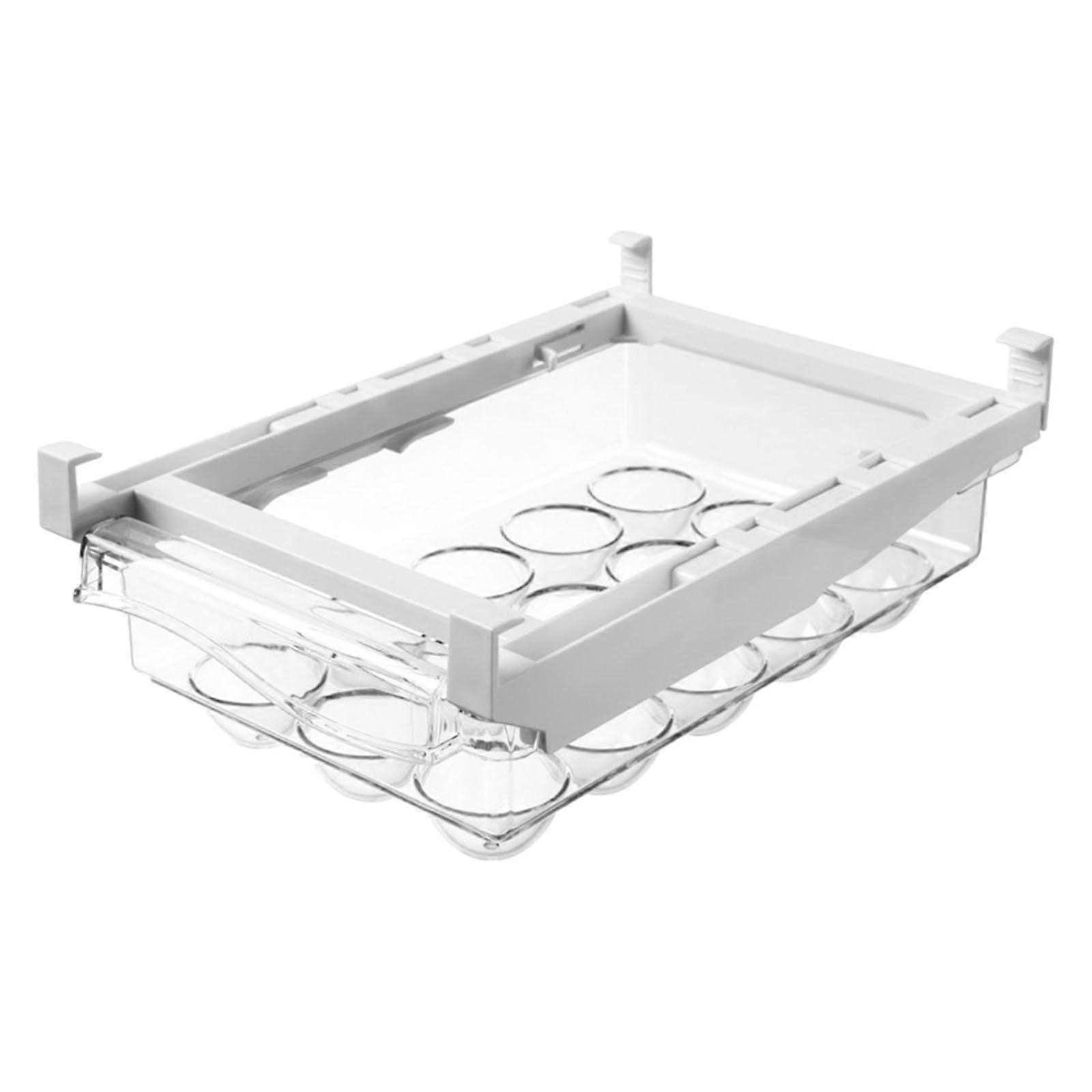 Refrigerator Drawer Organizer with Egg Storage Box and Adjustable Fridge Shelf Holder for Kitchen