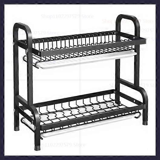 Scolapiatti grande a 2 livelli con scolapiatti e portautensili, scolapiatti compatto antiruggine per cucina da banco