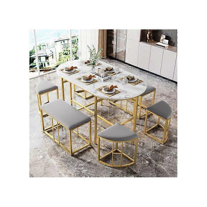Dining Set (includes dining table, 4 small stools, and 2 large stools), dimensions 140 x 70 x 76 cm, weight capacity 120 kg