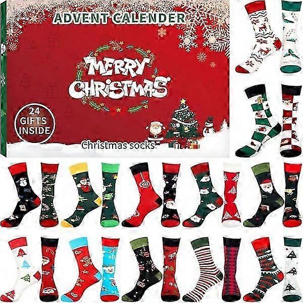 Advent calendar 2024 with socks - 24 days with different Christmas patterns for adults