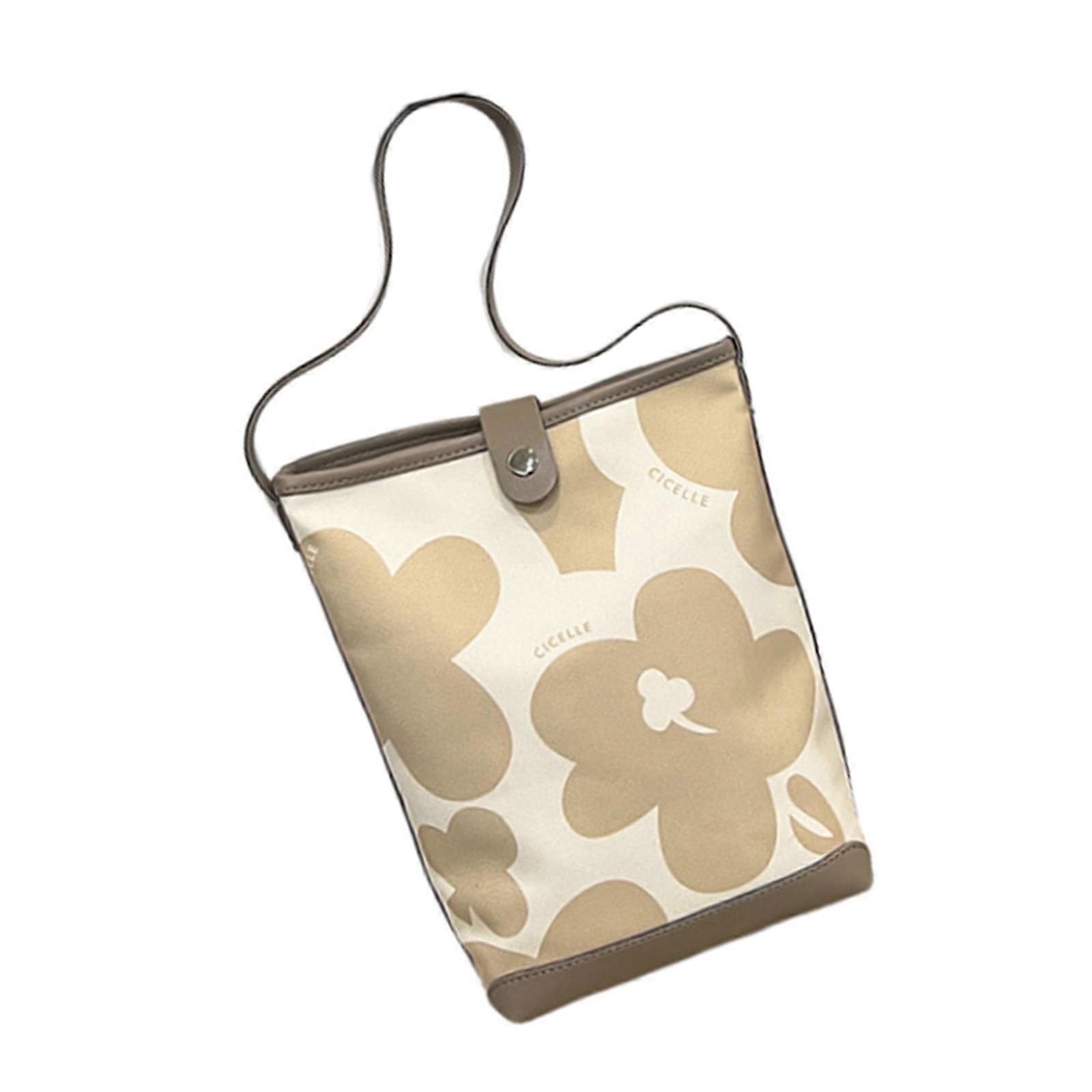 حقيبة دلو الأزهار الأنيقة للسيدات حقيبة كتف أزياء سعة كبيرة محمولة باليد أو على الكتف تحمل محفظة كاكي