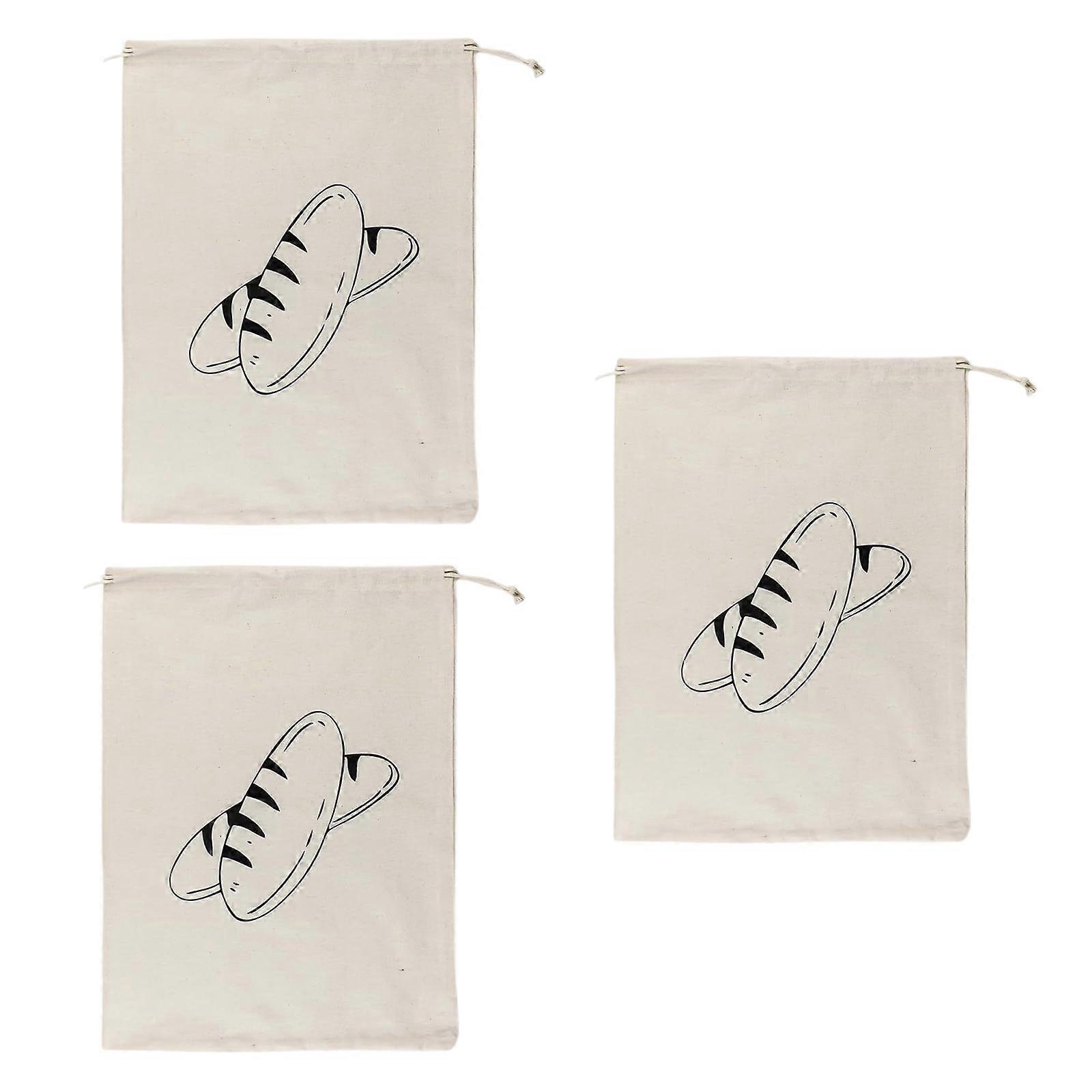 3pcs Reusable Linen Bread Bags with Drawstring Simple Design Bags For Bread Snacks And Produce Preservation Multicolor