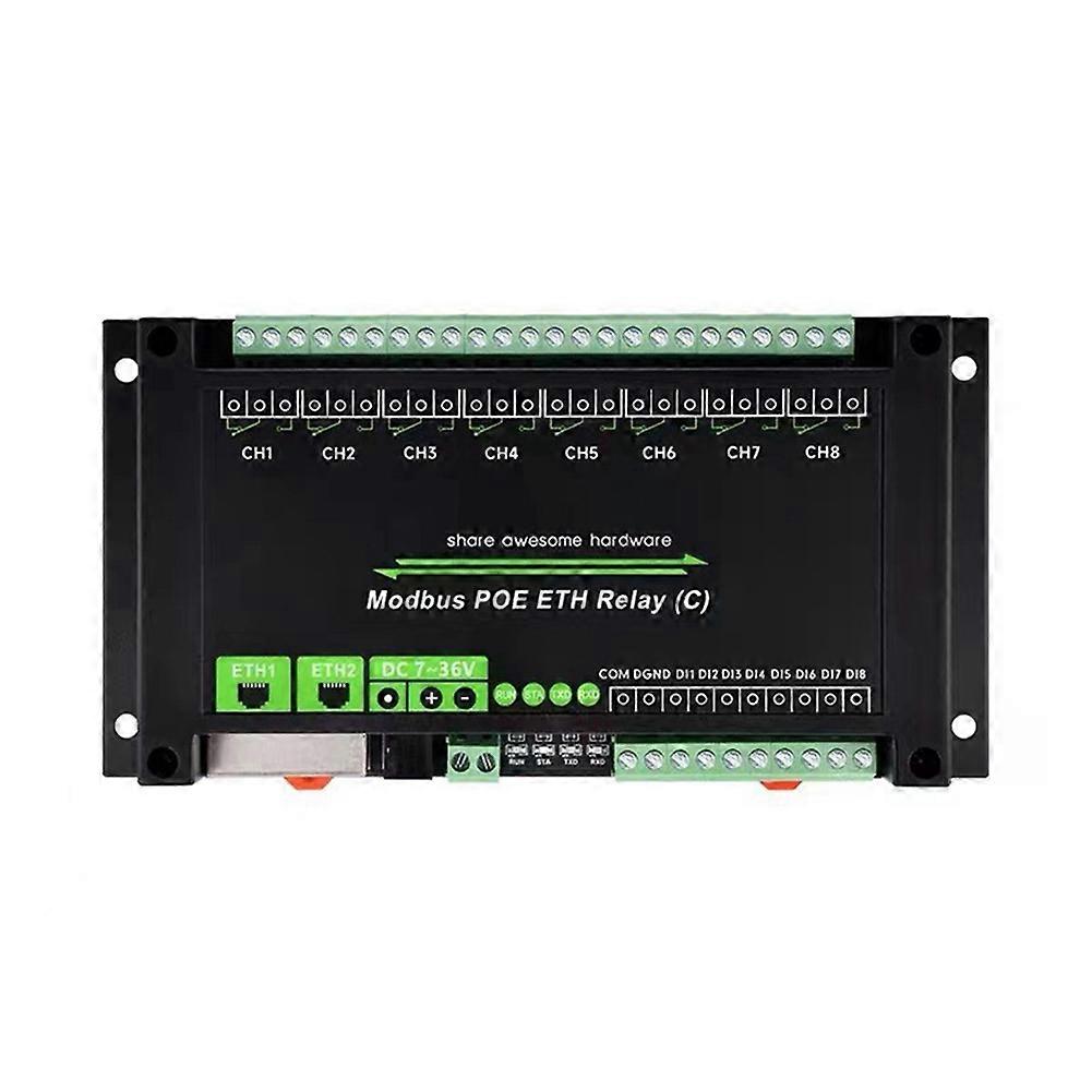 8-Channel Relay Module Dual Ethernet Port Modbus RTU Protocol Supply PoE Support Network Port Cascade Communication