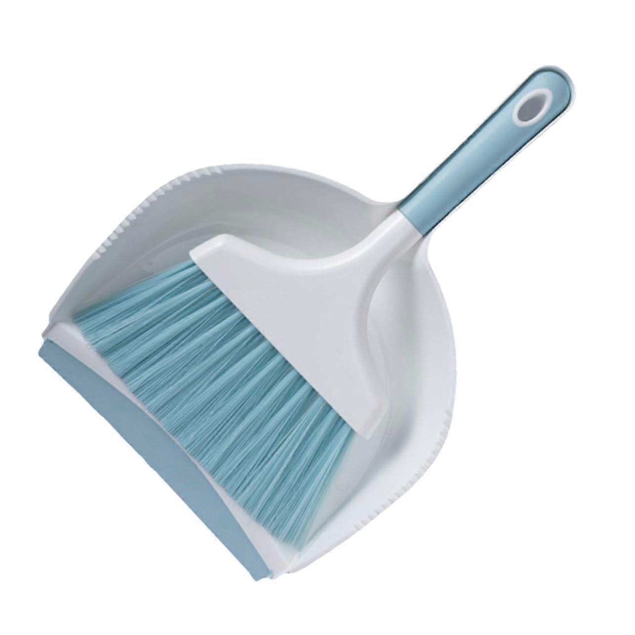 Mini Broom and Dustpan Set with Soft Dust Brush for Car Vent, Keyboard and Small Space Cleaning Blue