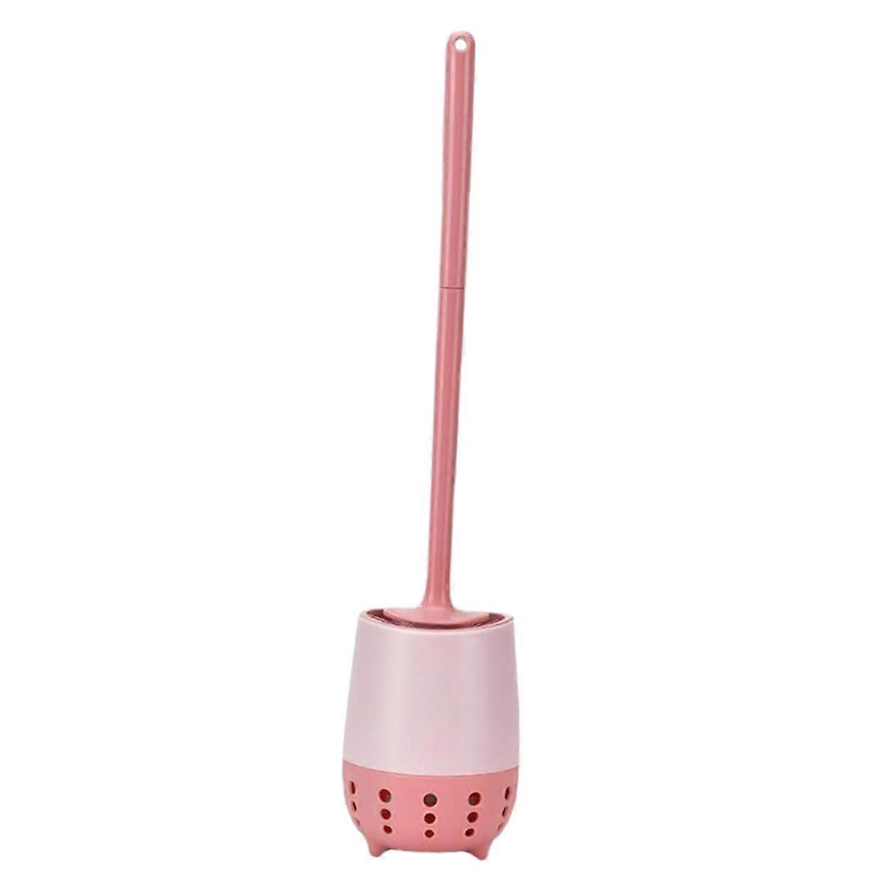 Wall Mounted Toilet Brush with Ergonomic Handle and Compact Holder for Space Saving Bathroom Cleaning, Quick Drying Pink