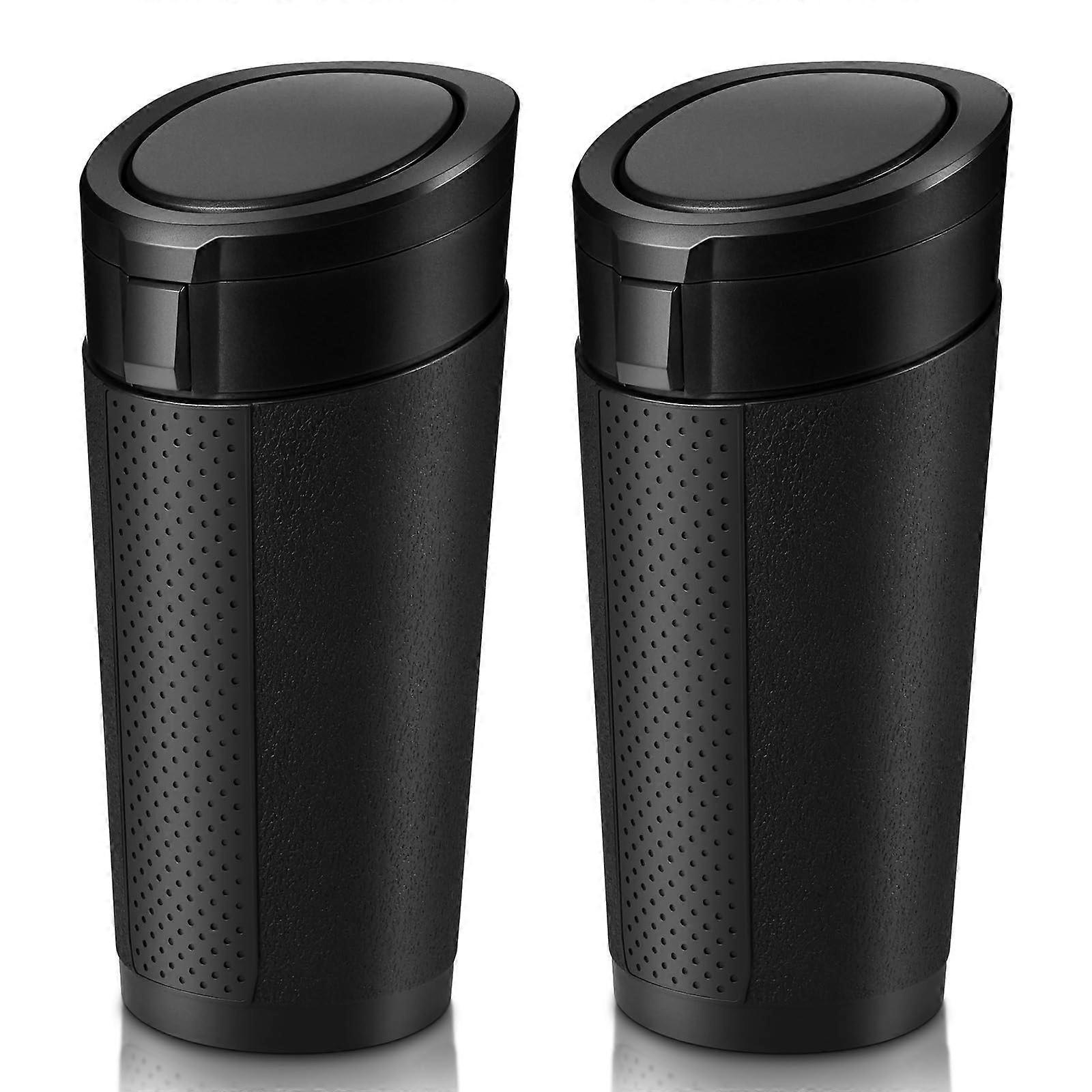 Car Trash Can with Lid, 2 Pack Leakproof Mini Garbage Bin for Vehicle Cup Holder, Black