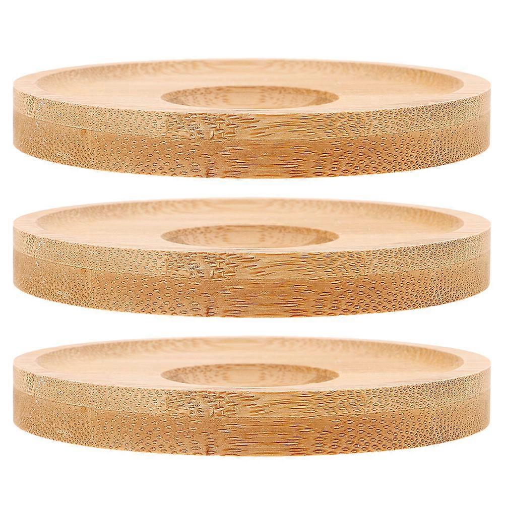 Rotating Glass Coaster Set for Drinking Glasses 3Pcs Bamboo Beige
