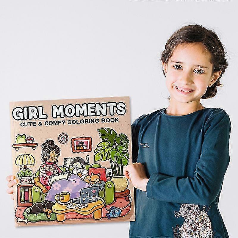 Cozy Atmosphere Relaxing Coloring Book For Adults And Teens Bold Easy-To-Follow Patterns And Girl Moments