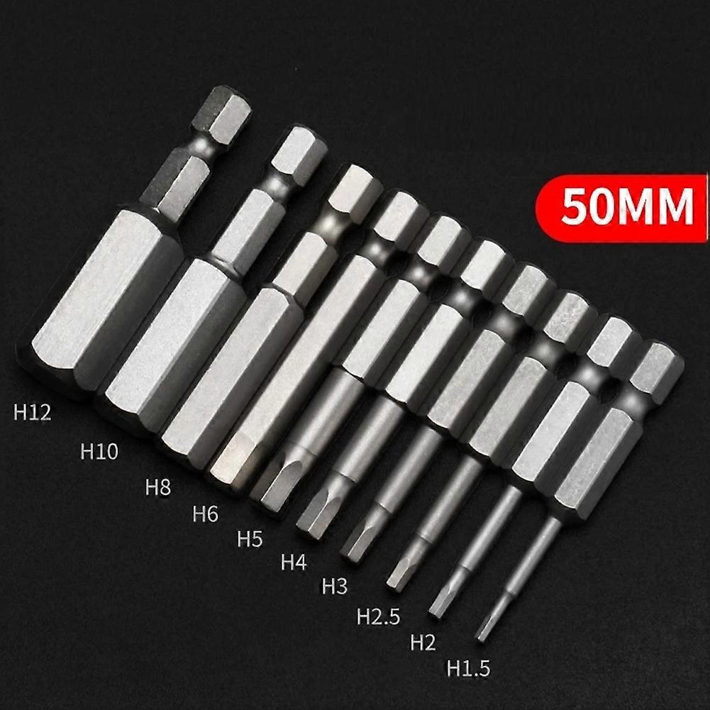 10Pcs 1/4 Hex Shank Magnetic Screwdriver Set: 50mm Bits (H1.5-H12) Nut Driver Power Drill Adapter, Anti-Drop for Home Repair&DIY