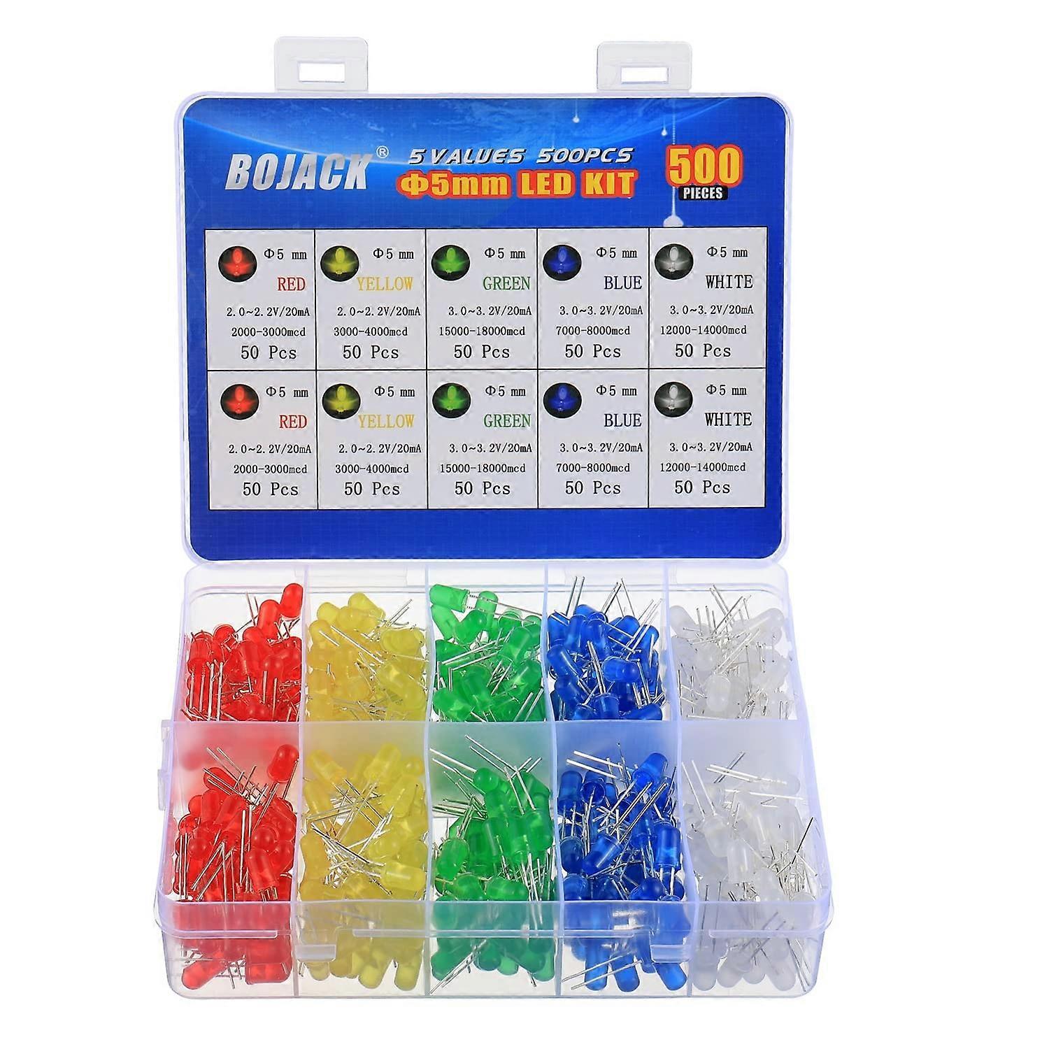 500pcs 5mm LED Diode Assorted Colors Kit, Bright Round LED Lamps for Electronics Projects