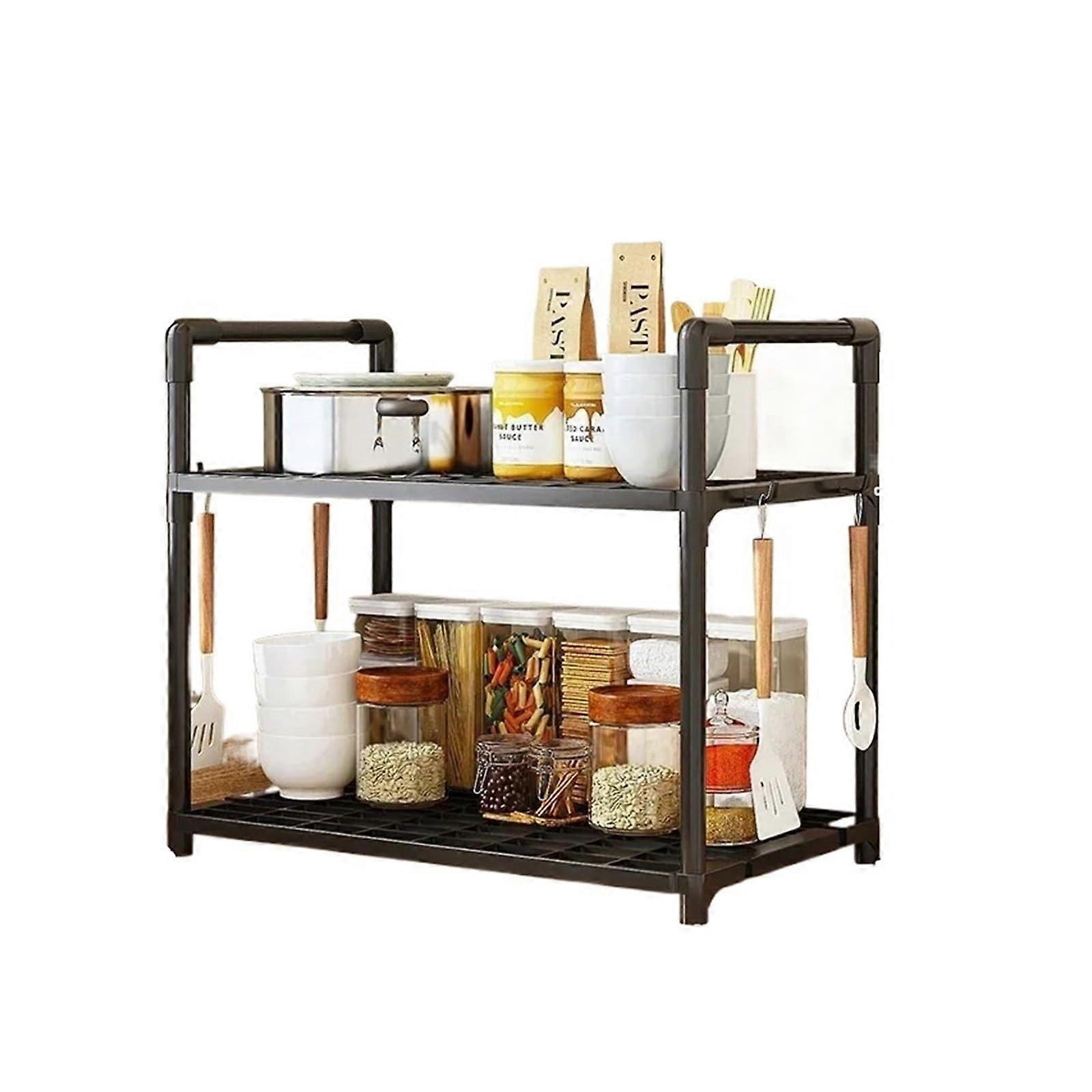 3 Tier Kitchen Storage Rack with Large Capacity, Adjustable Spice Rack Organizer for Countertop (2L Black)