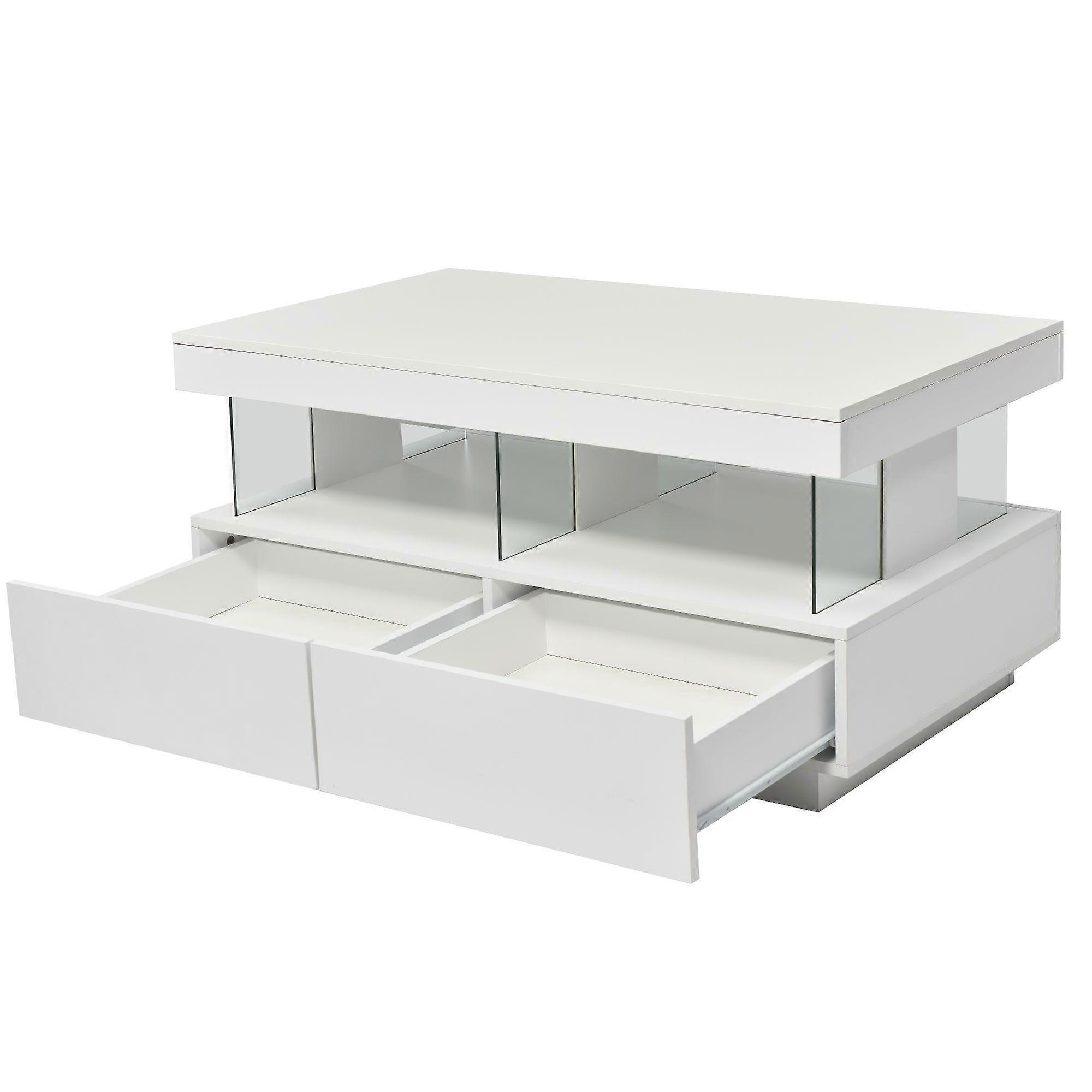 Living Room Coffee Table with LED and Storage Space