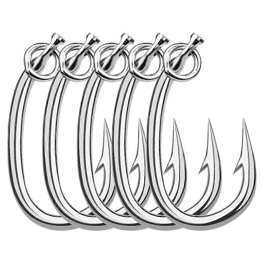 5 pi��ces hame?ons de thon barbel��s en acier inoxydable grande taille crochets de p��che circulaires hame?ons de gabarits fort grand crochet d