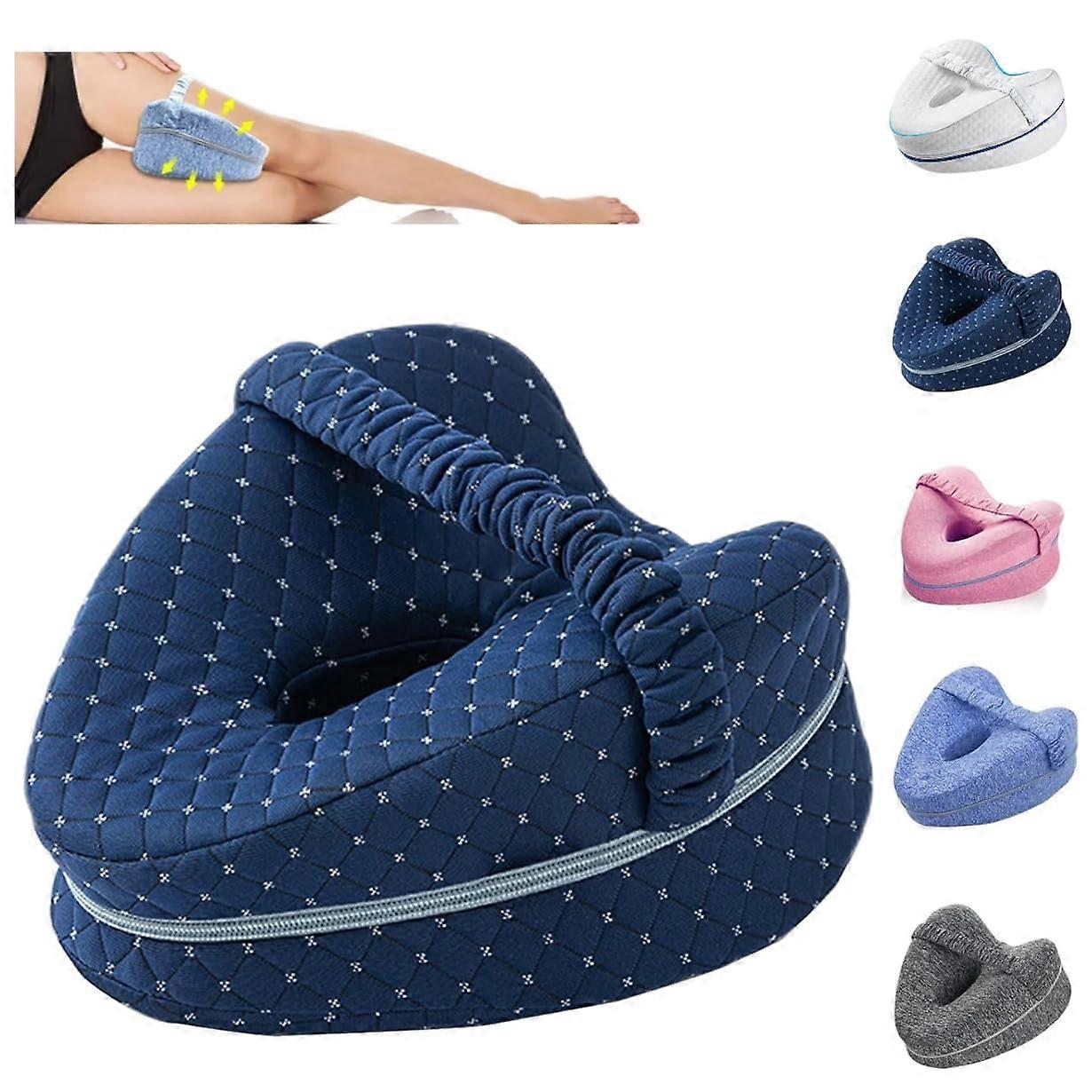 Leg Pillow for Side Sleepers Memory Foam Knee Support for Hip and Back Alignment with Strap Navy