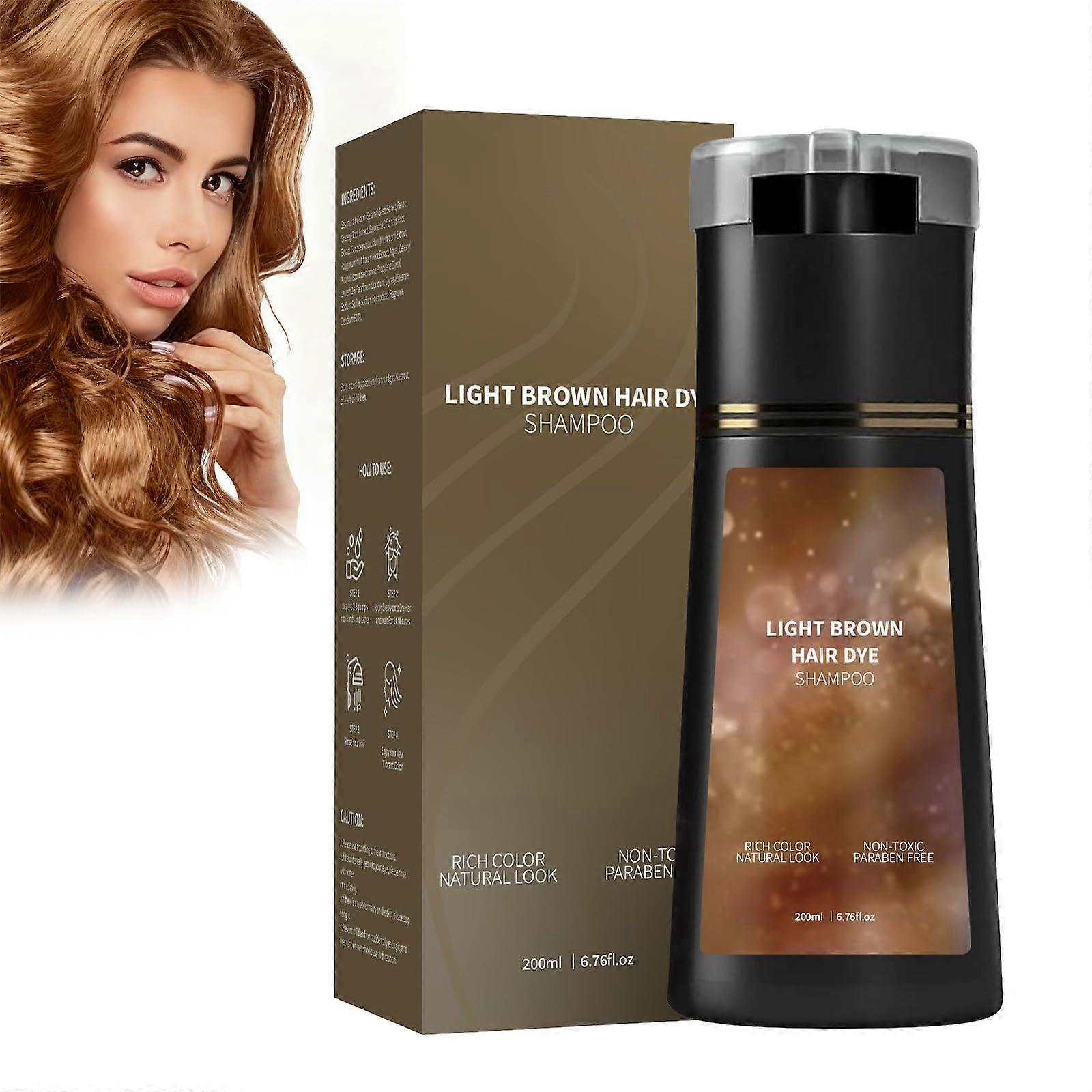 Light Brown Hair Dye Shampoo 3in1 with Natural Plant Extracts for Instant Gray Coverage, 200ml
