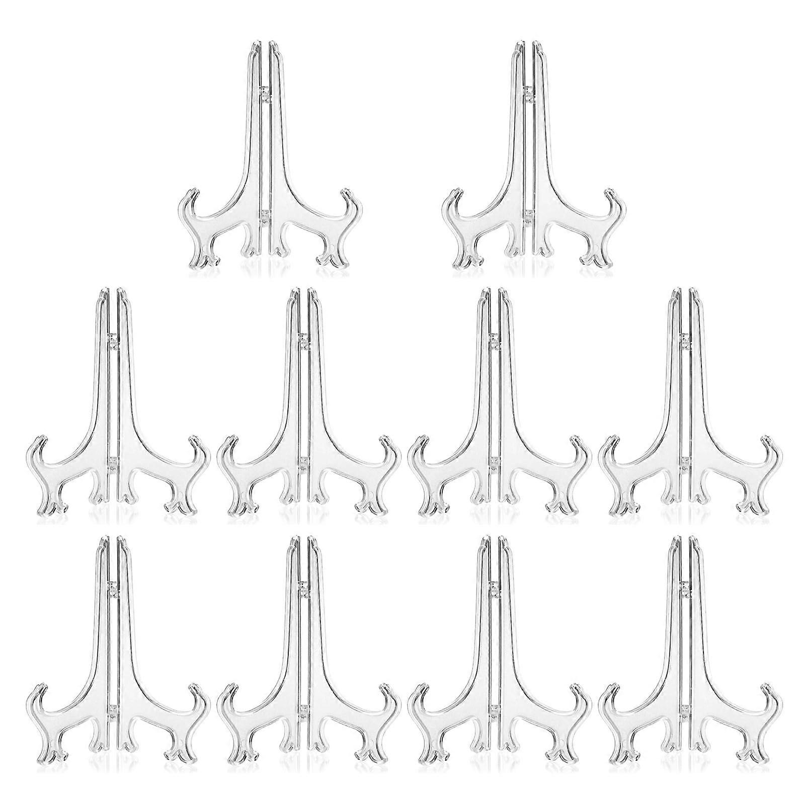 10 Pack 6 Inch Clear Plastic Easel Stands Adjustable Foldable Plate Display for Photos and Art
