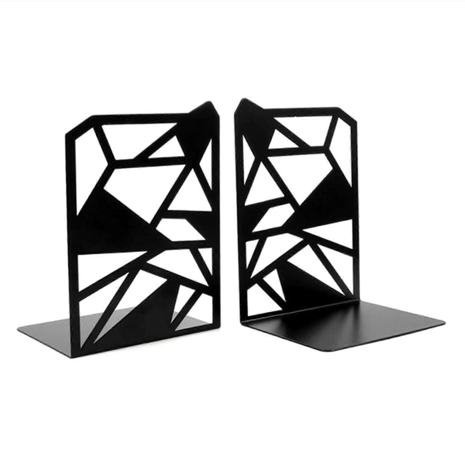 Metal Bookends Pair with Hollow Design SpaceSaving Durable NonSlip Base for Home and Office