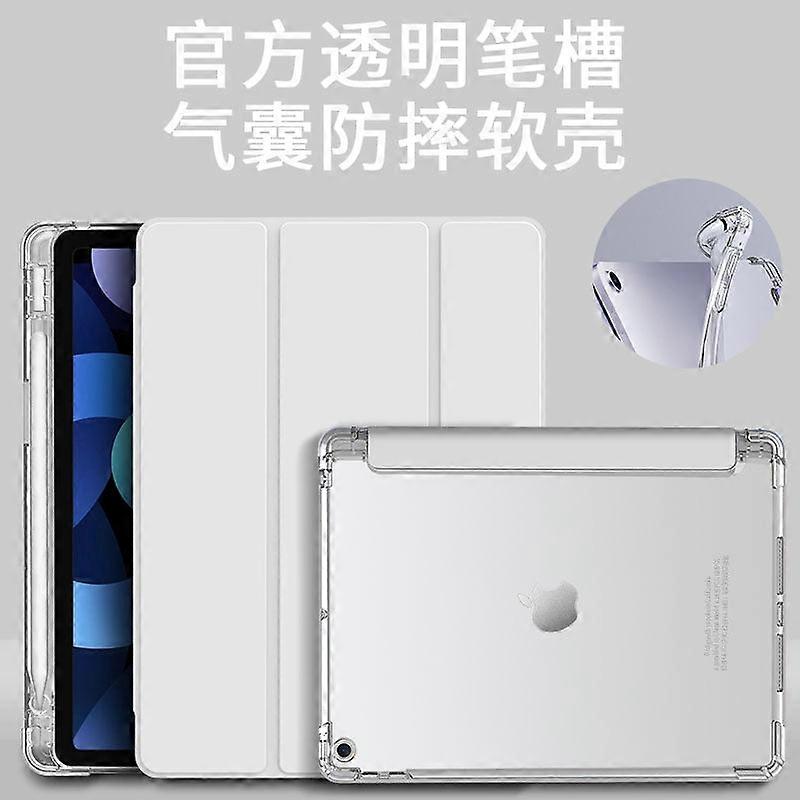 Capa elegante para iPad 11 de 11 polegadas com airbag, compartimento para caneta, cinza espacial e transparente.