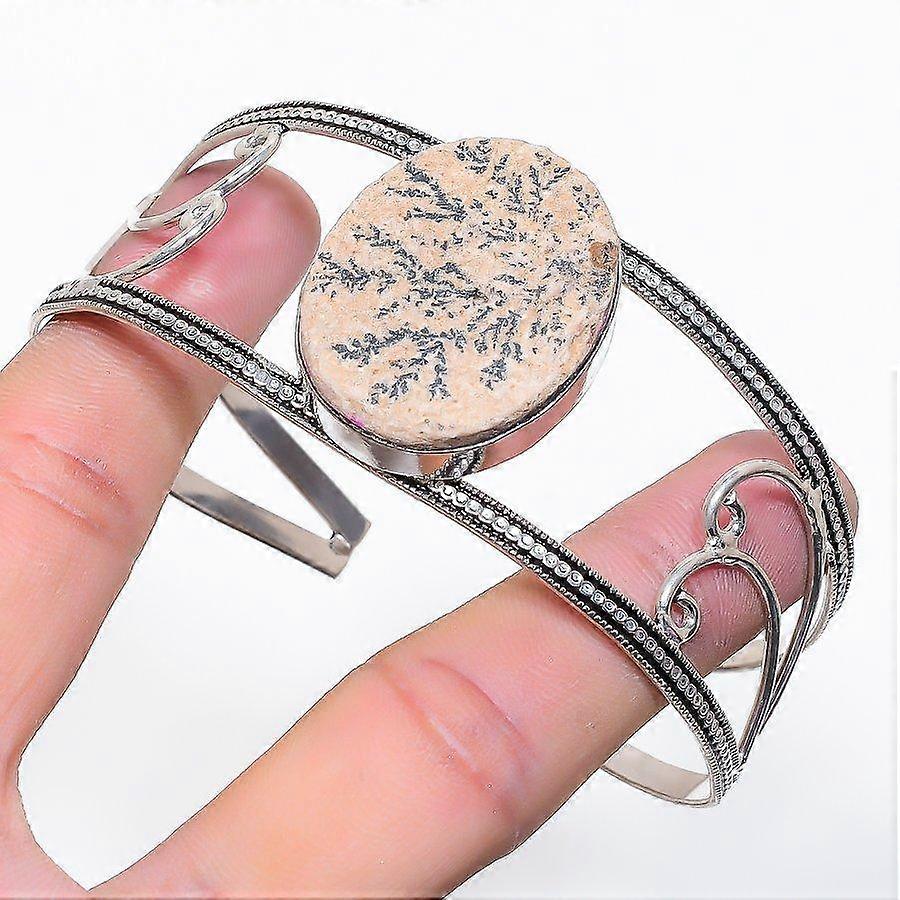 Natural Psilomelane Dendritic 925 Sterling Silver Cuff Bangle Adjustable m2B77