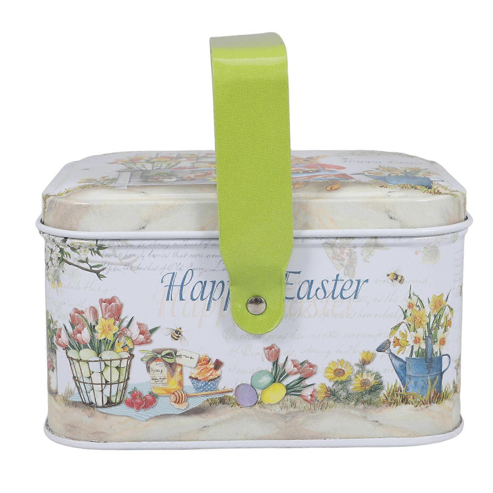 Tinplate Box Easter Theme Design Rabbit Gift Storage Candy Holder 10.50X7.80X6.20CM 1Set