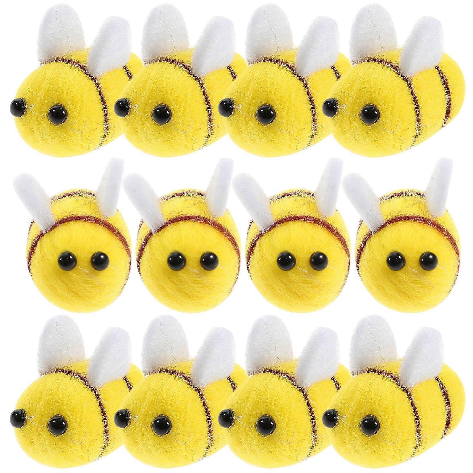 Fuzzy Bee Applique Wool Felt Bee Decor Diy Clothes Accessories Bee Shape Yellow 12Pcs