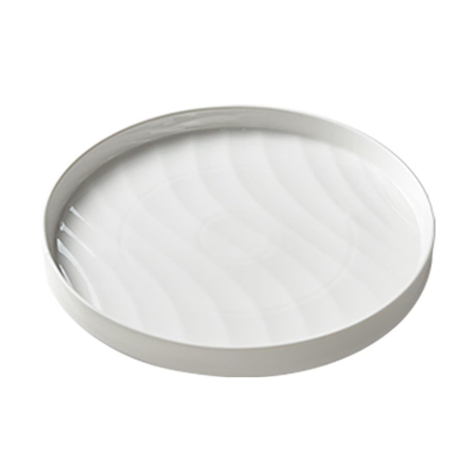 White Ceramic Dinner Plate 27.5cm ScratchResistant Edge Water Ripple Design for Restaurant