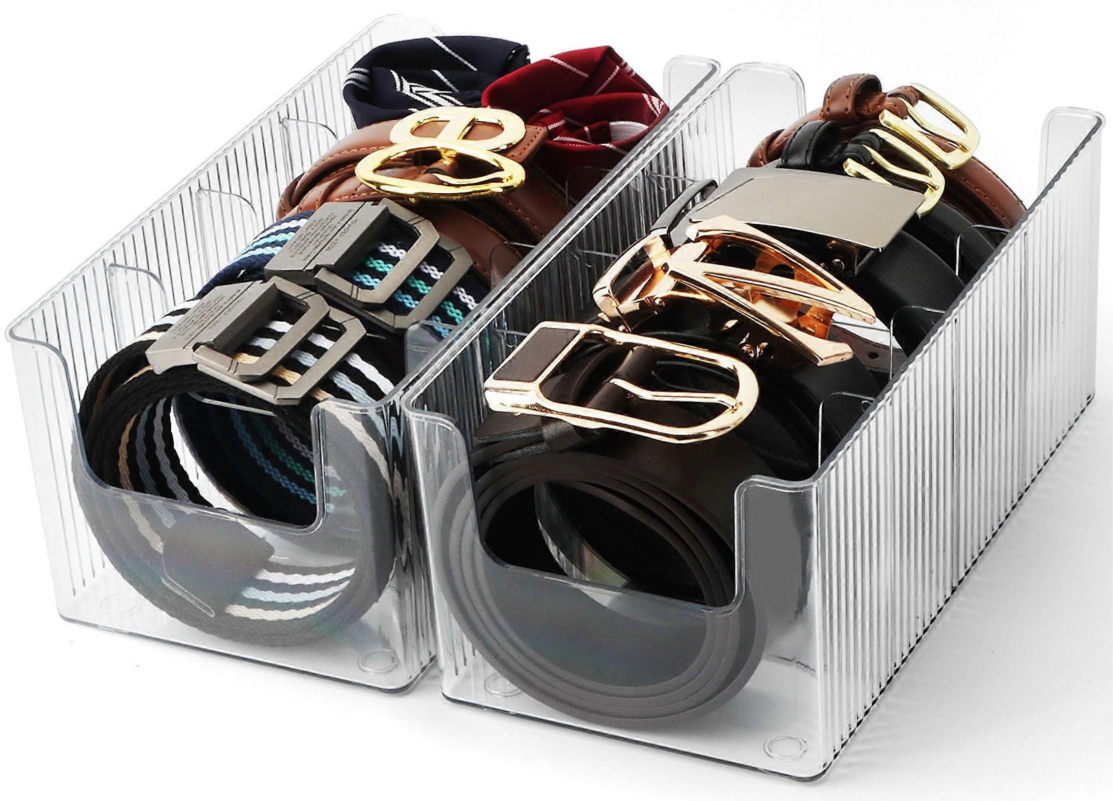 Acrylic Belt Organizer 2 Pack with Adjustable Compartments, Clear Stackable Storage for Closet and Drawer Ref:6025