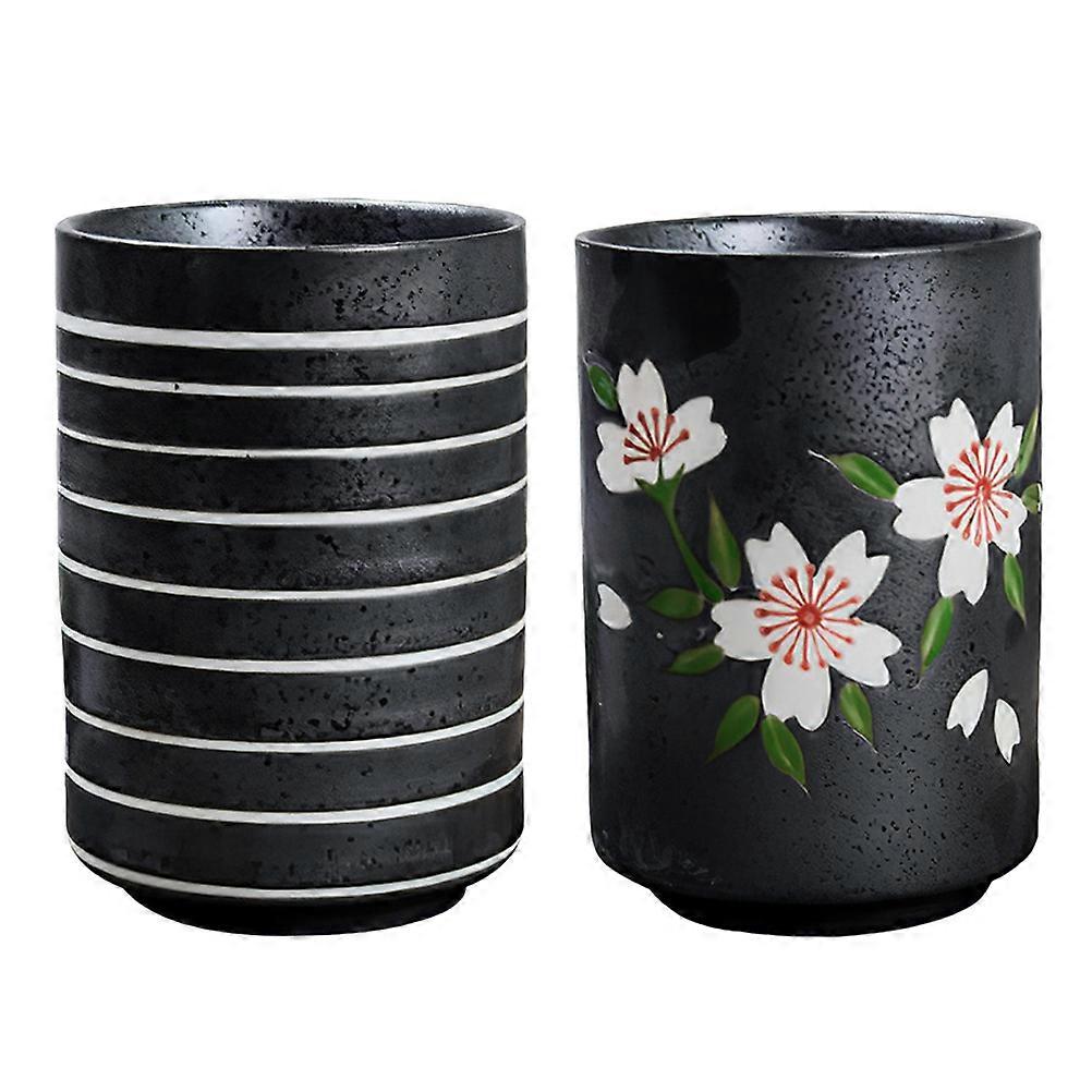 Black Ceramic Tea Cup Retro Style Cup for Home 2Pcs Kitchen Use
