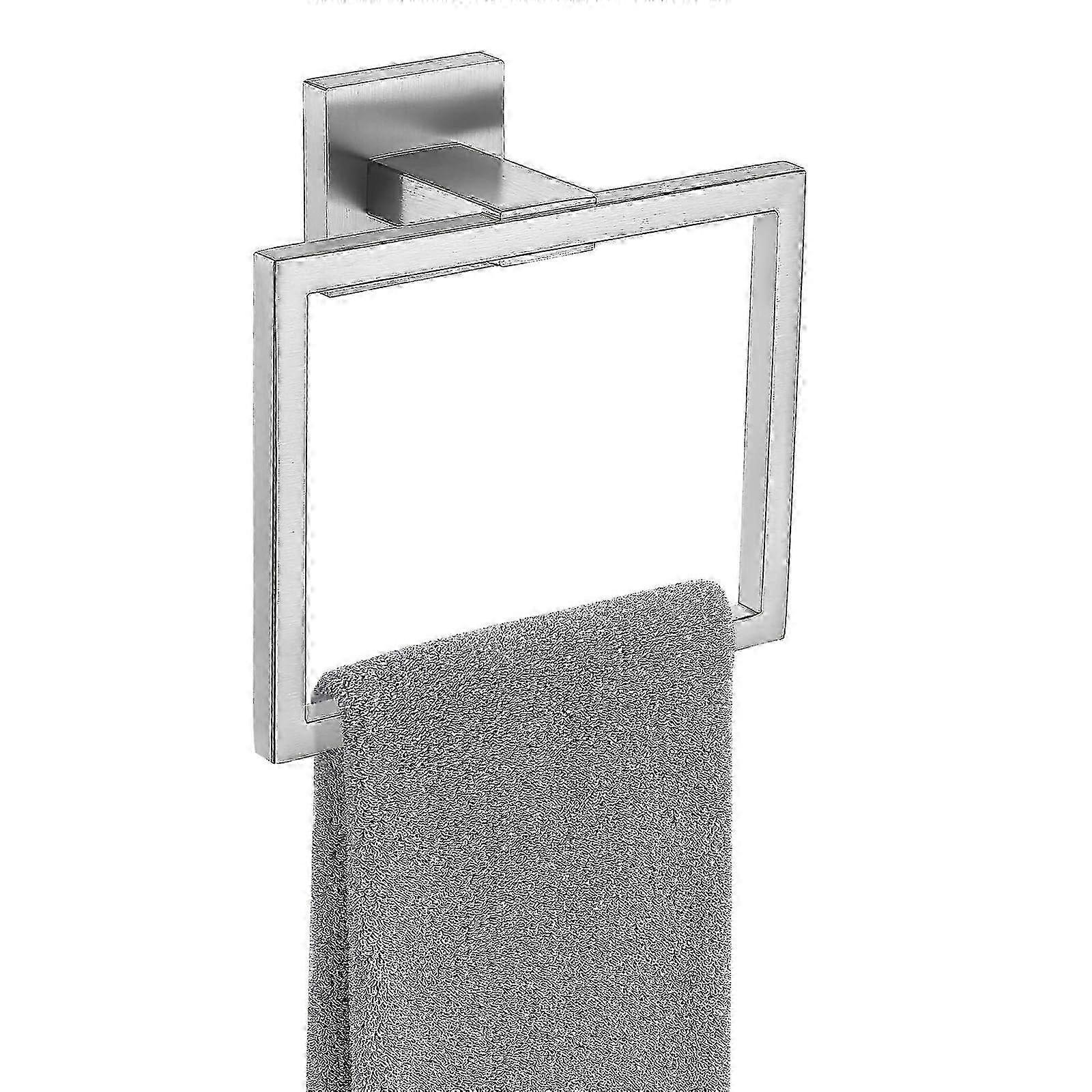 Brushed Nickel Towel Ring - Square Bathroom Wall Hanger 2025