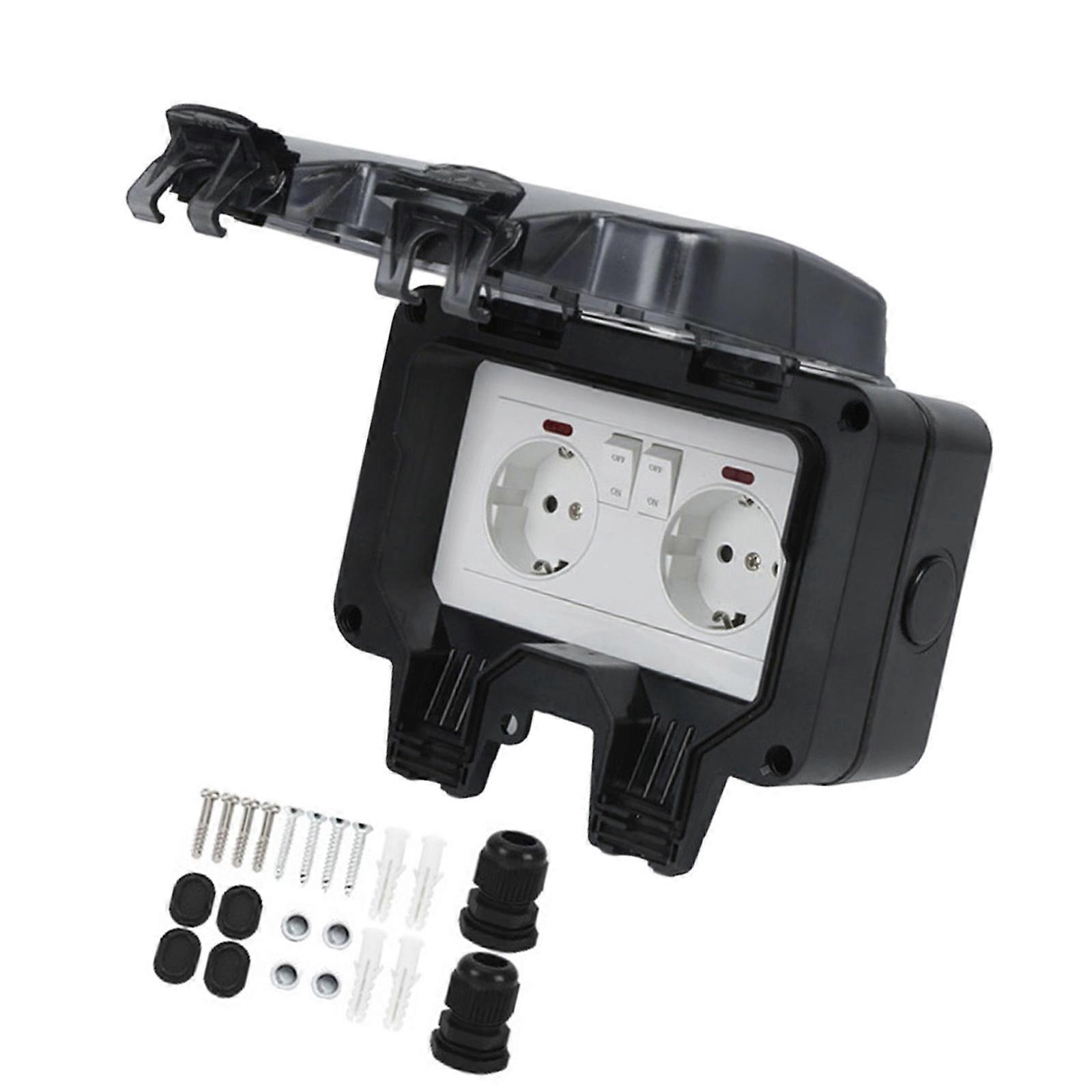 Waterproof and Dustproof Double European Electrical Socket Features Integrated Switches and Power Indicators Light Multicolor