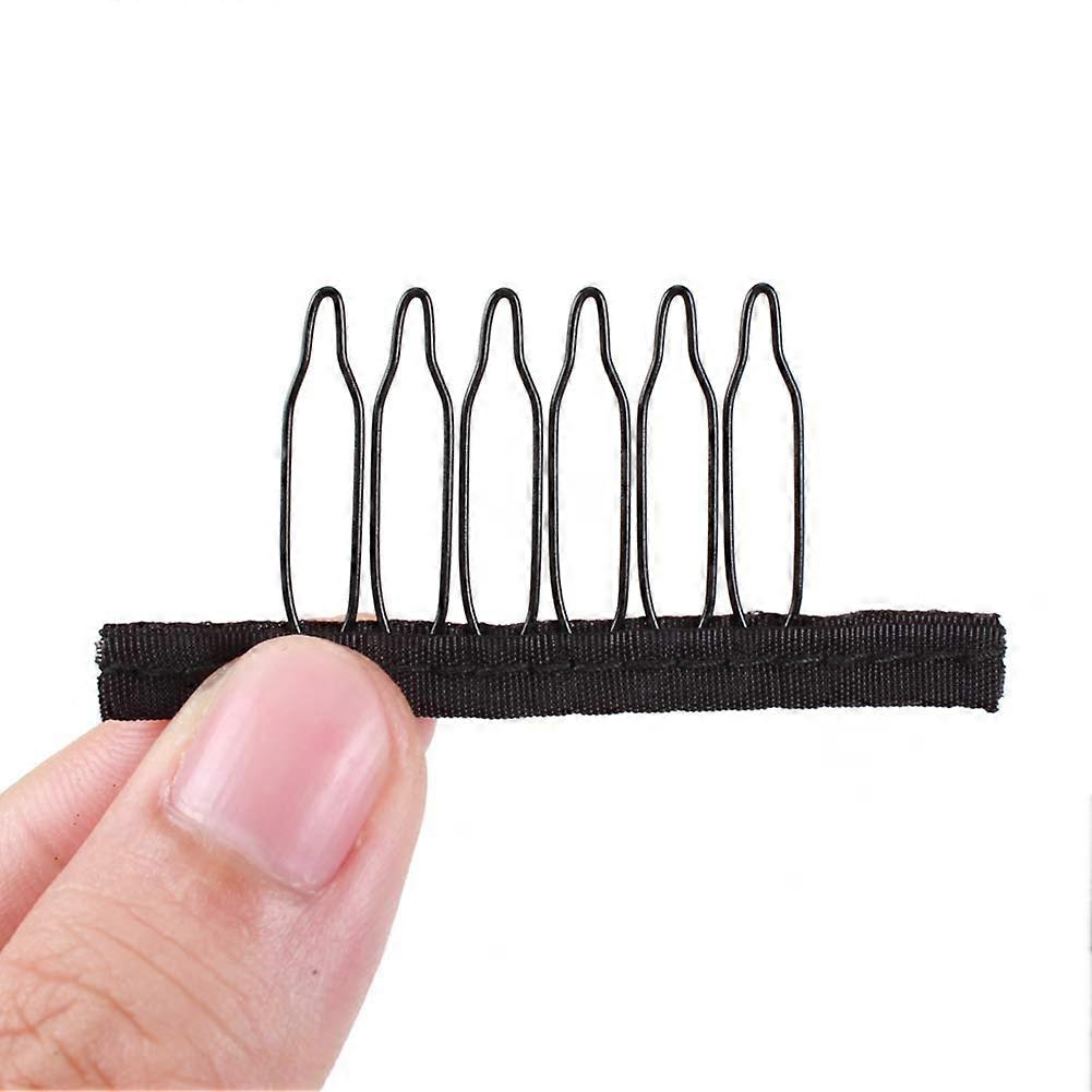 24Pcs Black Wig Combs for Making Wig Caps with 6 Teeth Wig Clips and Storage Case