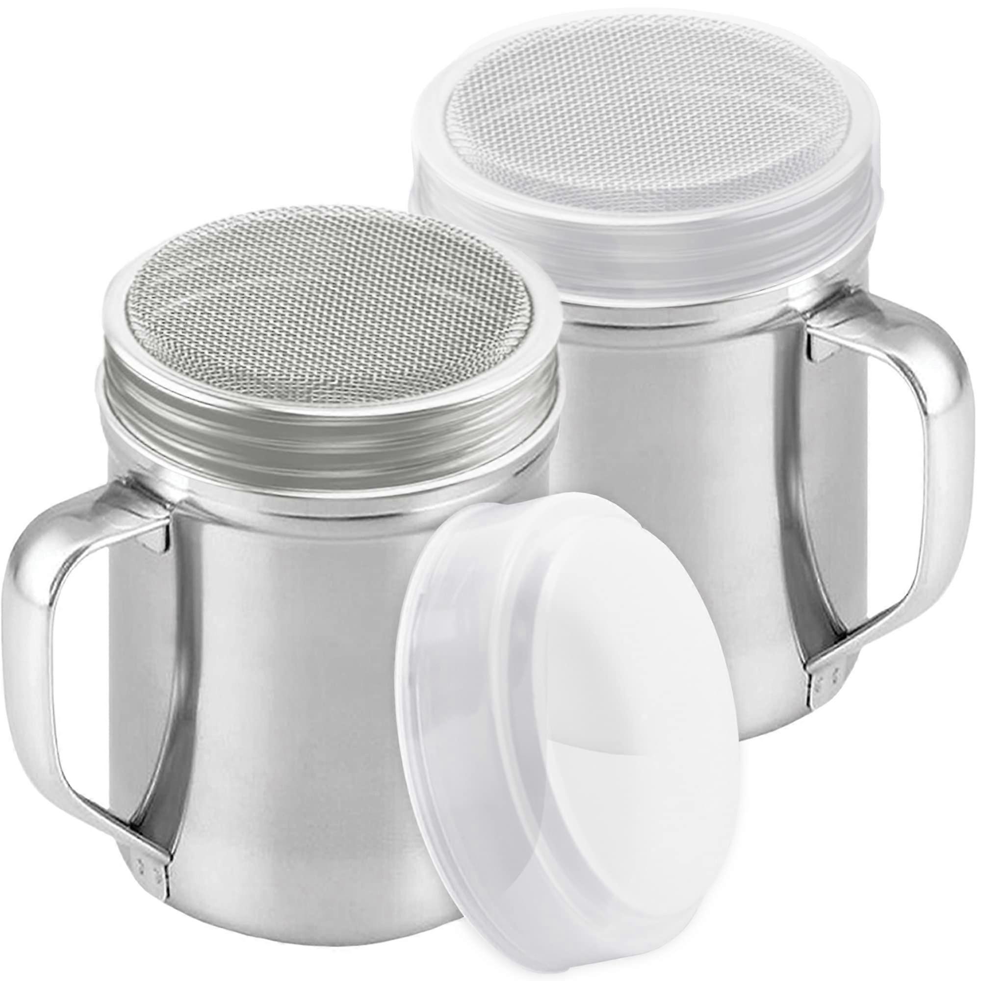 Powdered Sugar Shaker with Handle, Fine Mesh Cinnamon Dredge 6oz MoistureProof Lid, 2 Pack