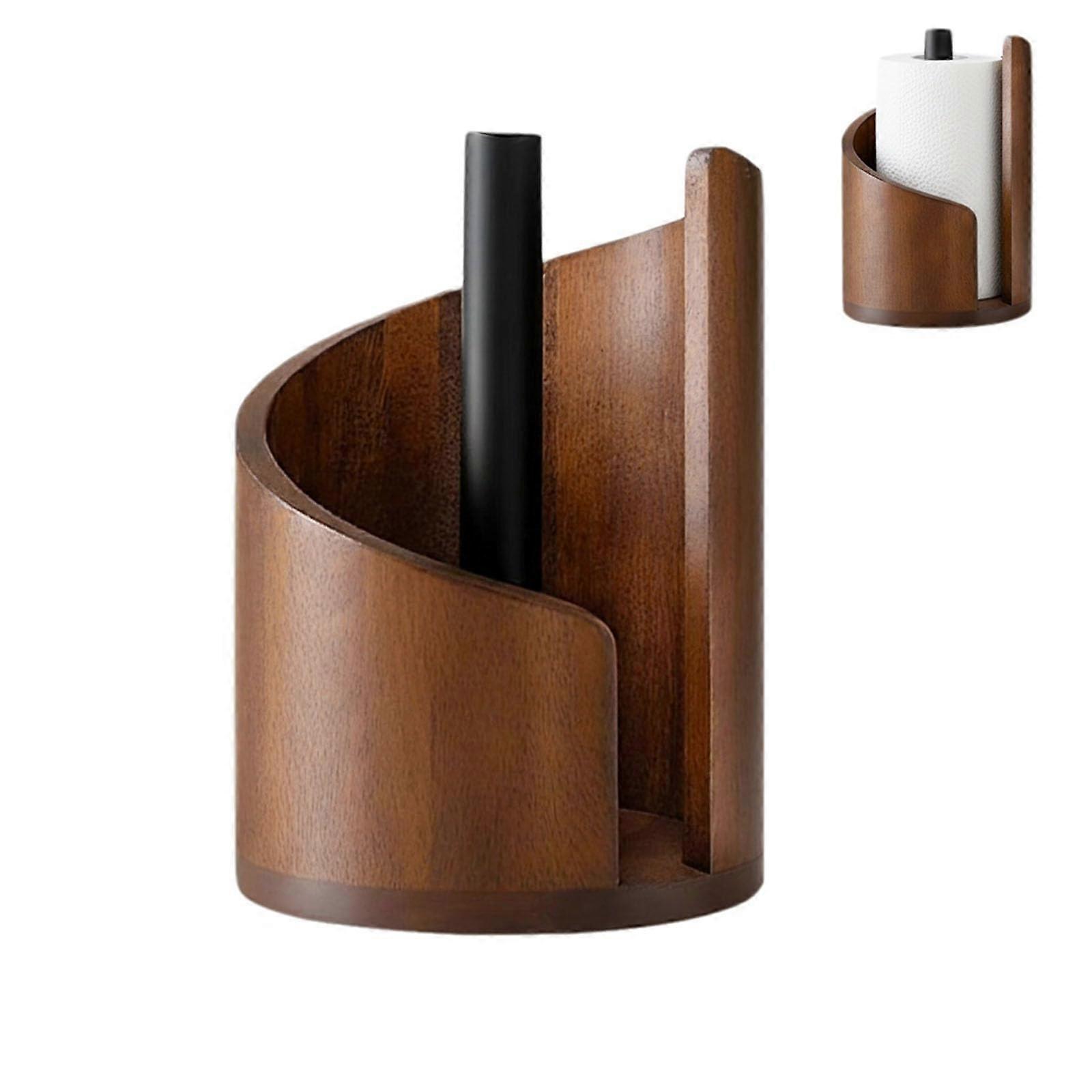 Wooden Paper Towel Holder Rustic  Standing for Kitchen Counter No Assembly Dining Table