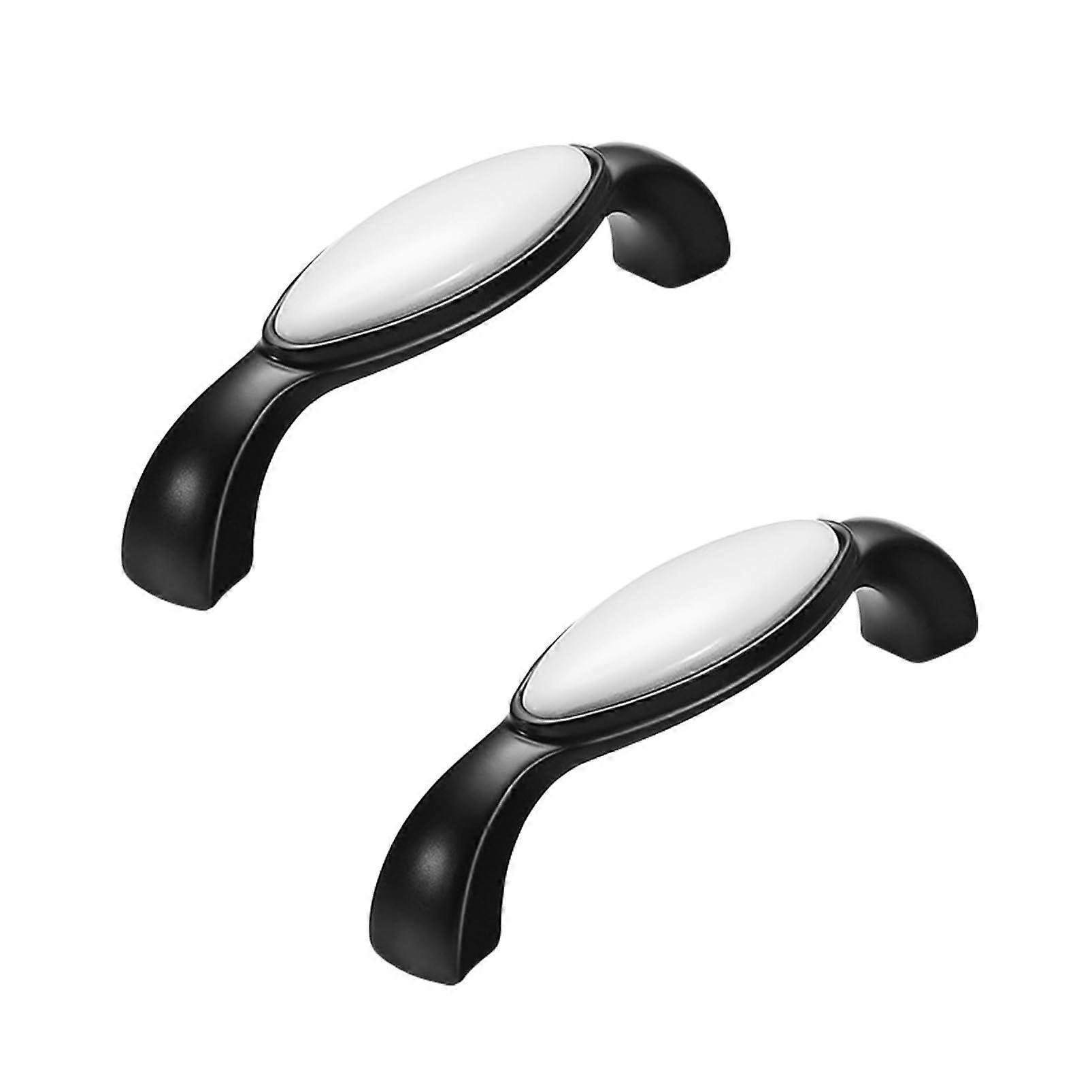 White and Black Ceramic Cabinet Handles 96mm 2 Pack Modern Cupboard Pulls Durable Finish