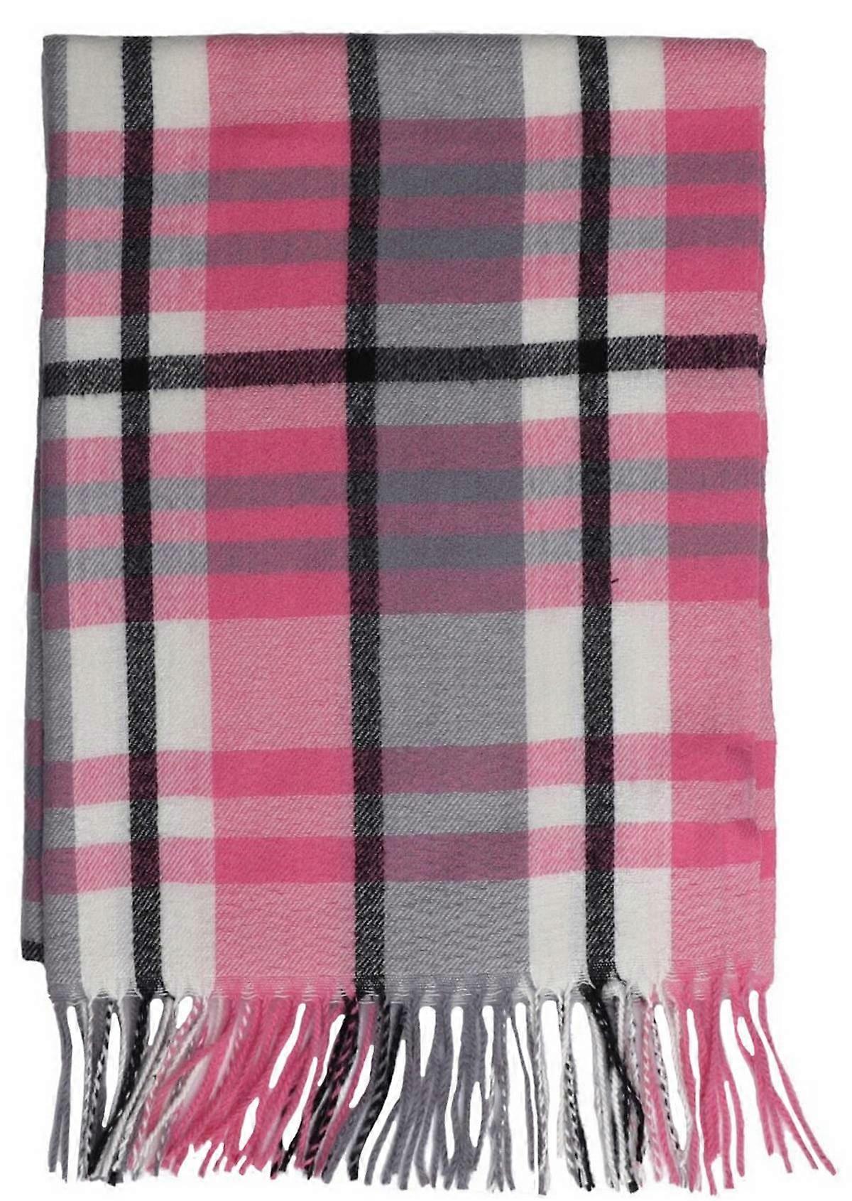 Zelly Checked Tasselled Scarf - Pink