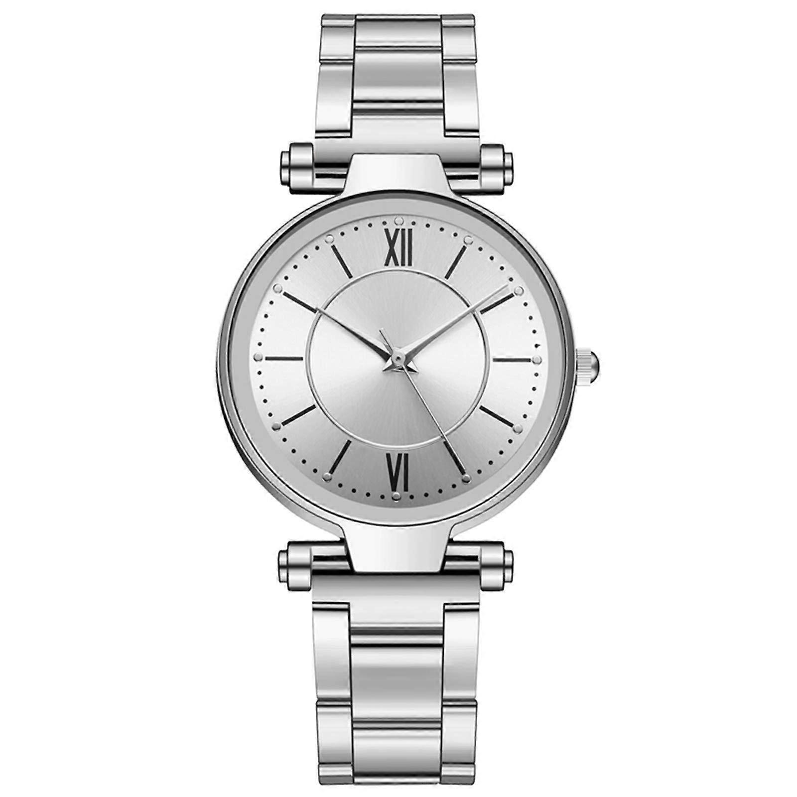 Women's Silver Silicone Strap Analog Watch with Chic Round Dial and Adjustable Pin Buckle