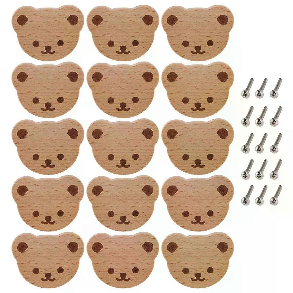 15Pcs Furniture Knobs Wooden Drawer Knobs Wooden Cupboard Knobs Bear Drawer Knobs for Kids Dresser Drawers Kitchen