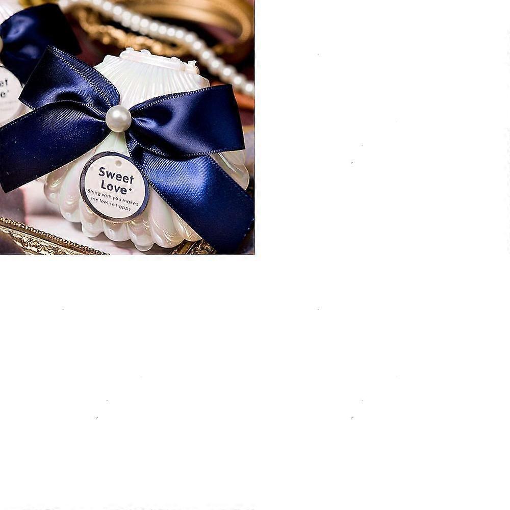 5pcs White Shell Shaped Plastic Candy boxes with Ribbon Bowknot Dark Blue 7x9cm
