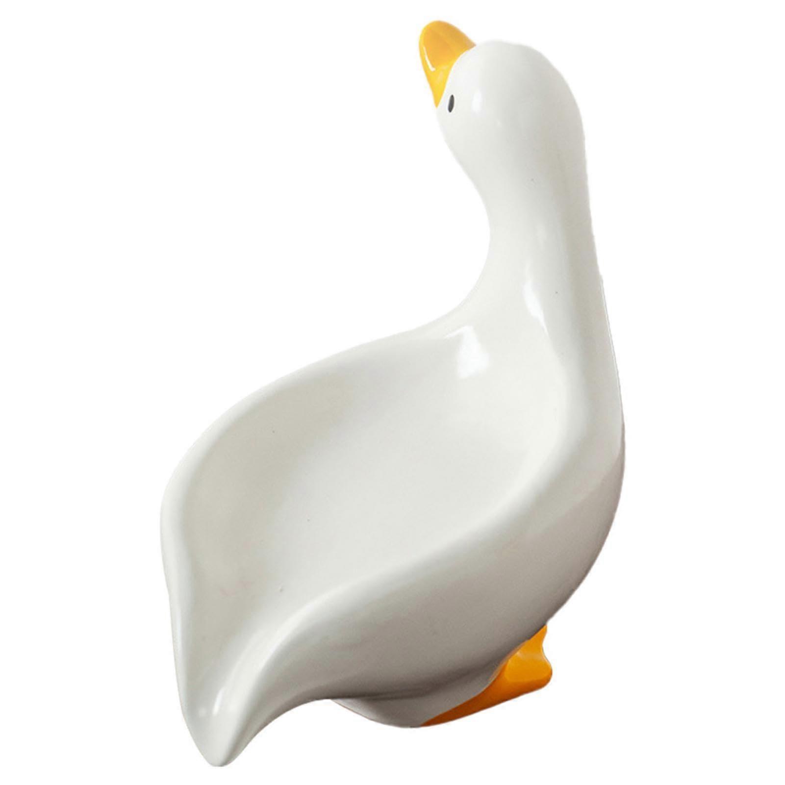 Cute Duck Ceramic Soap Dish with Drain, Decorative Bathroom and Kitchen Soap Holder