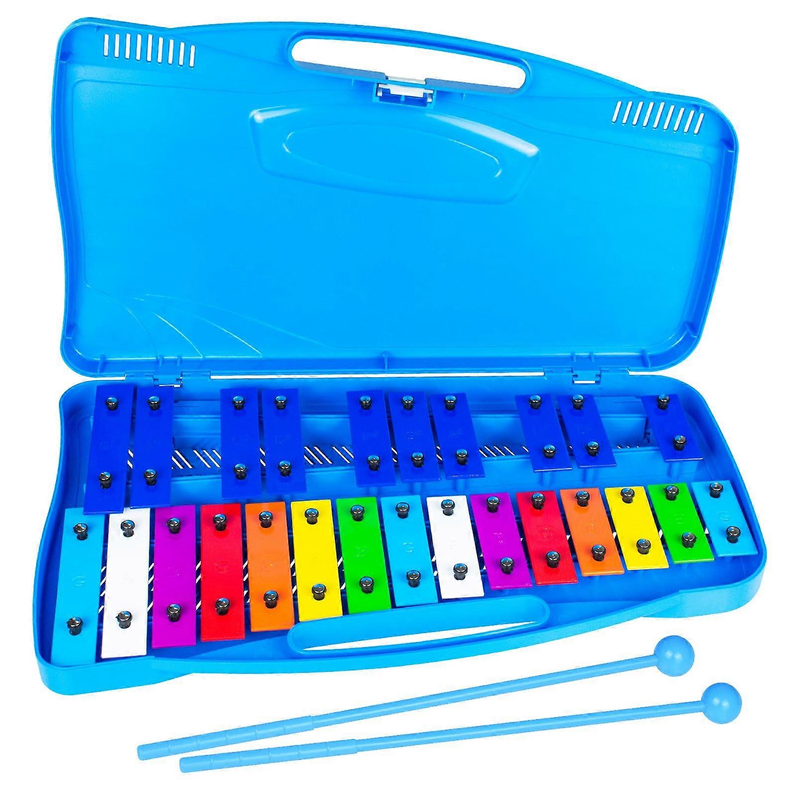 25 Note Glockenspiel Xylophone  ColorCoded Aluminum Keys with Mallets for Beginners, Blue