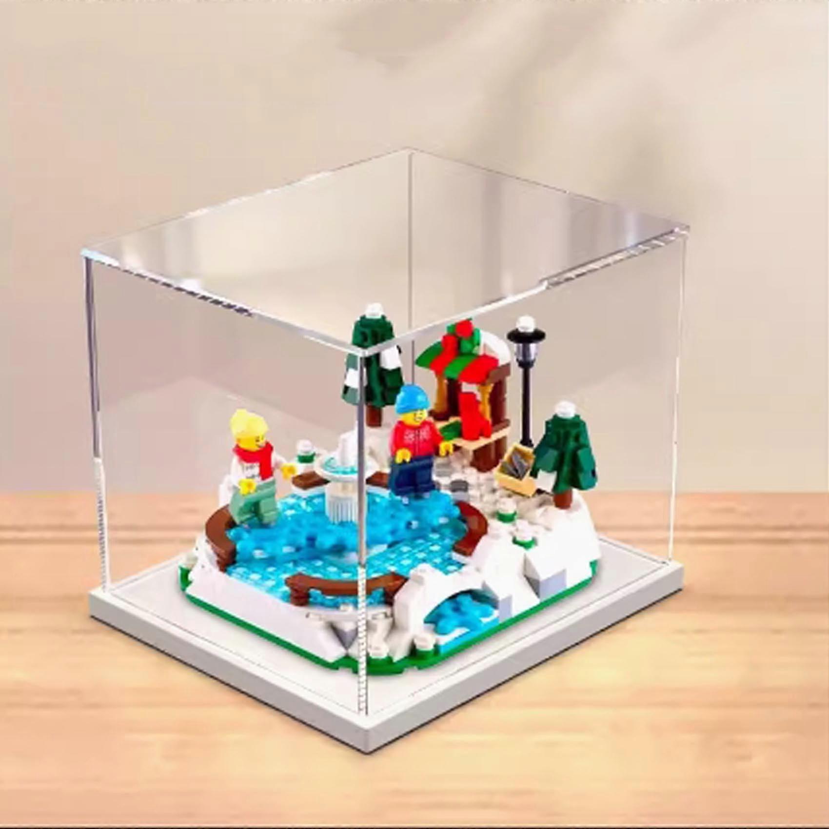 Acrylic Display Case for  40416 Winter Ice Rink, Dustproof Clear Box with White Base