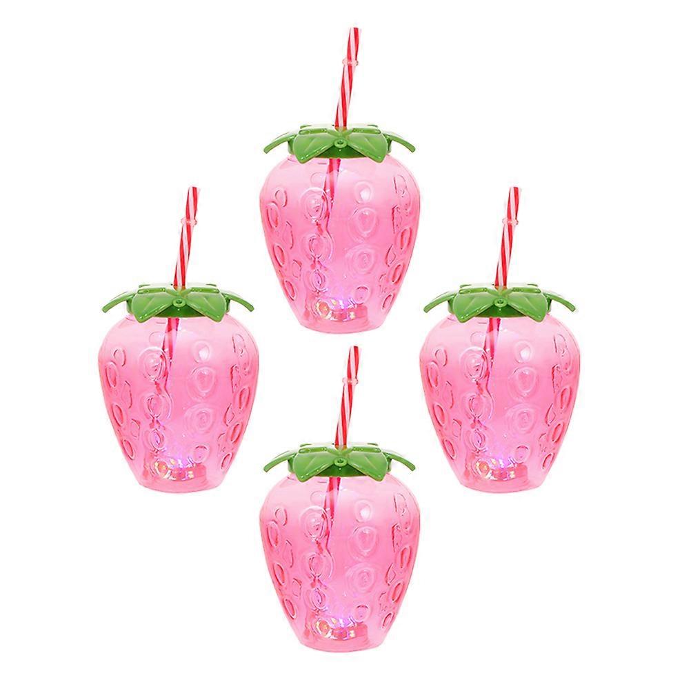 Strawberry Cup Straw Drinking Bottle for Home Use 4Sets Party Drink Cups
